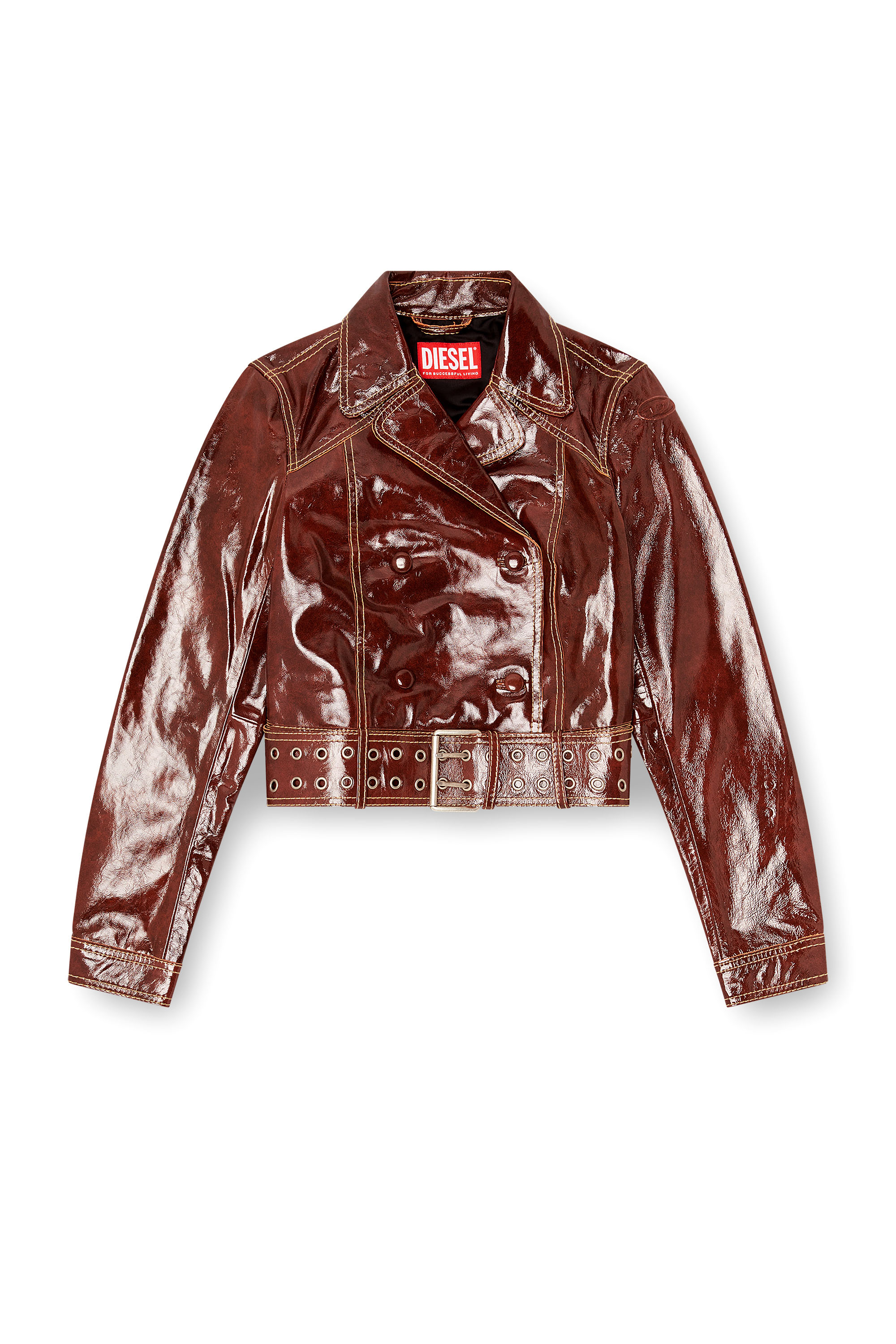 Diesel - L-EGEND, Veste en cuir verni avec large ceinture Femme in ToBeDefined - 3
