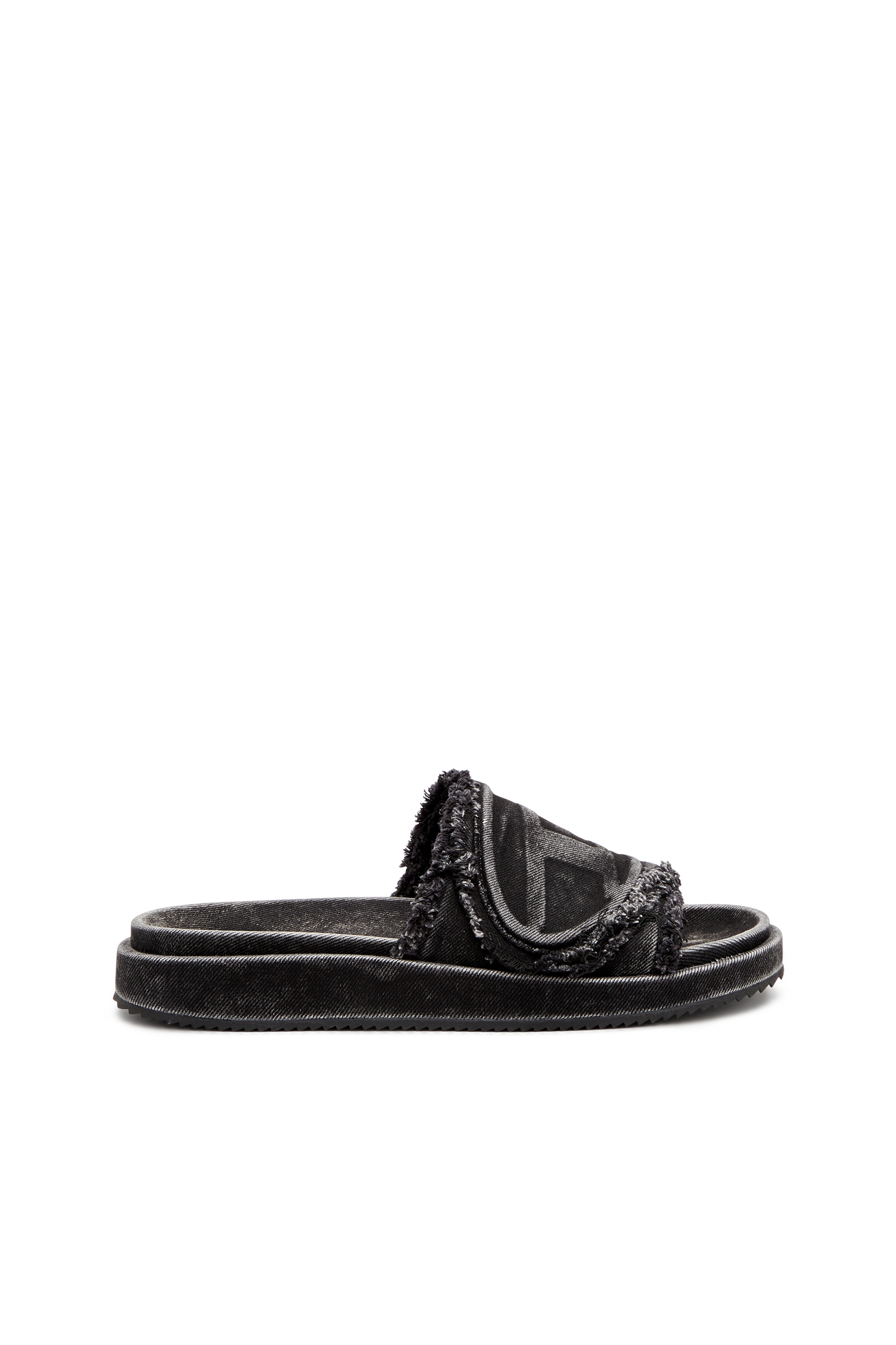 Diesel - SA-SLIDE D OVAL, Sa-Slide D-Claquettes en denim vieilli Mixte in Noir - 1