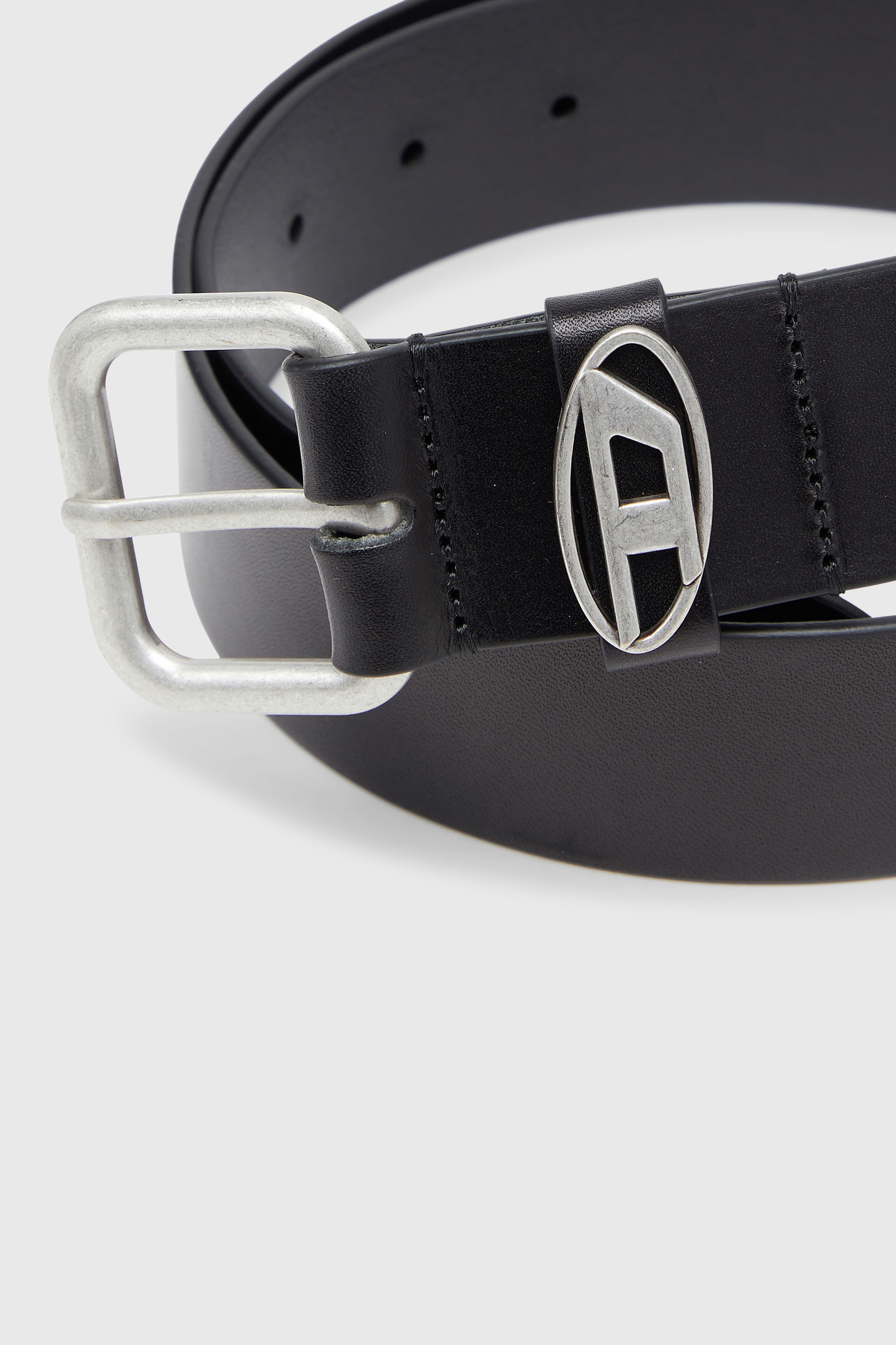 Diesel - B-1DR OVAL D LOOP, Ceinture 4 cm en cuir mat avec boucle m&eacute;tallique Mixte in Noir - 3