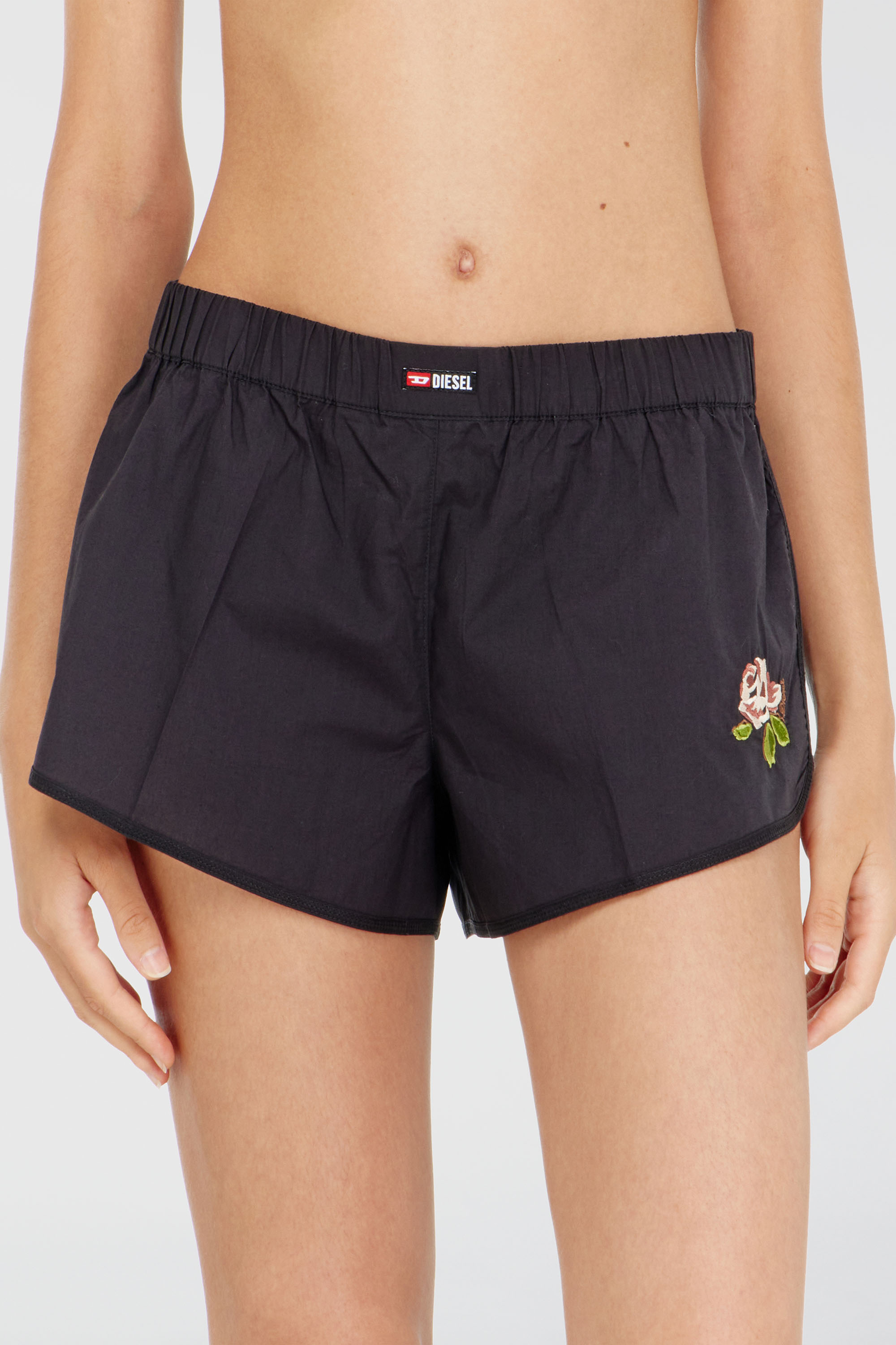 Diesel - ELOISE-D-CORE, Boxers en coton avec broderie florale Femme in Noir - 1