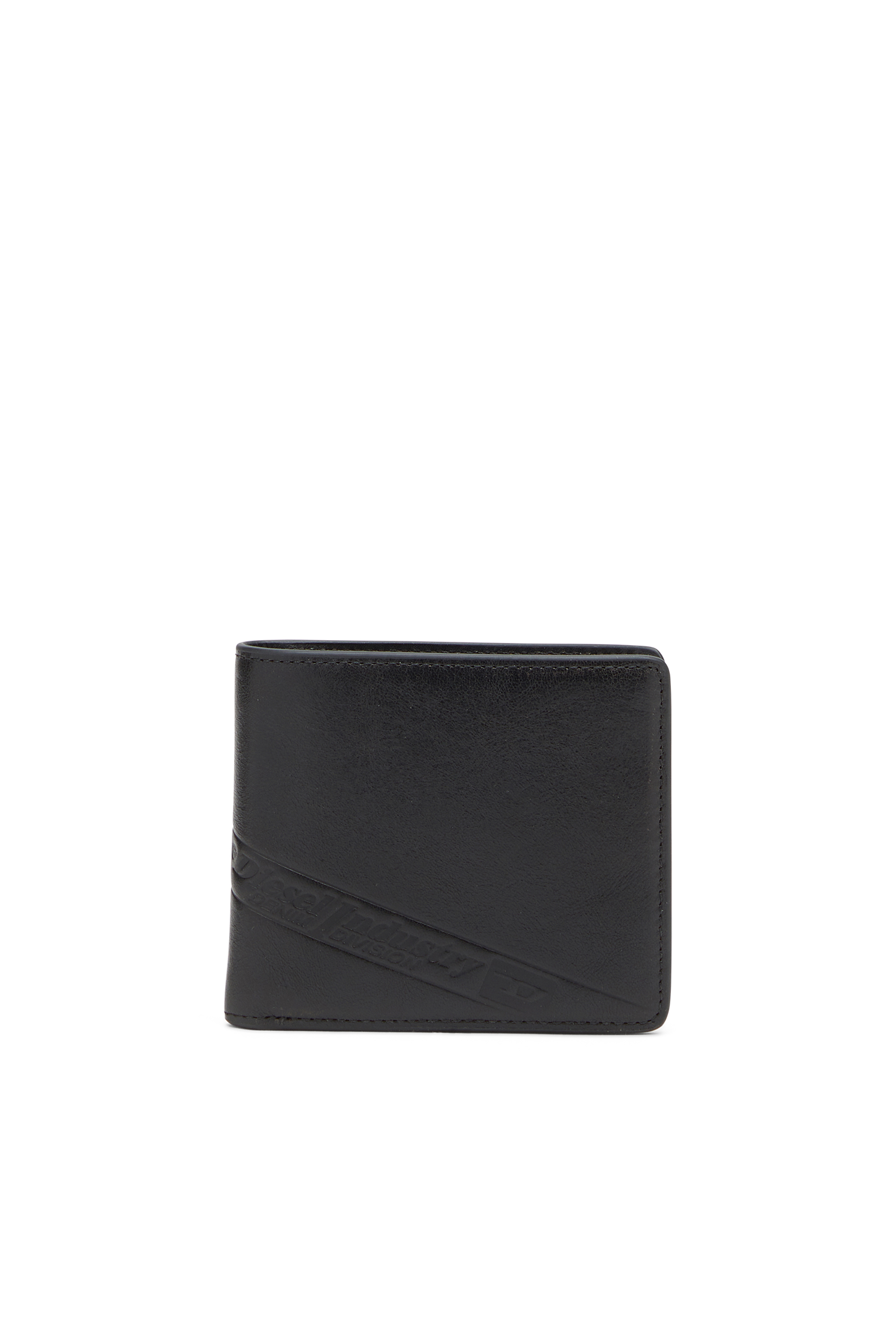 Diesel - FLAG-D BI-FOLD COIN S 3D, Portefeuille en cuir pliable avec logo embossé Homme in Noir - 1