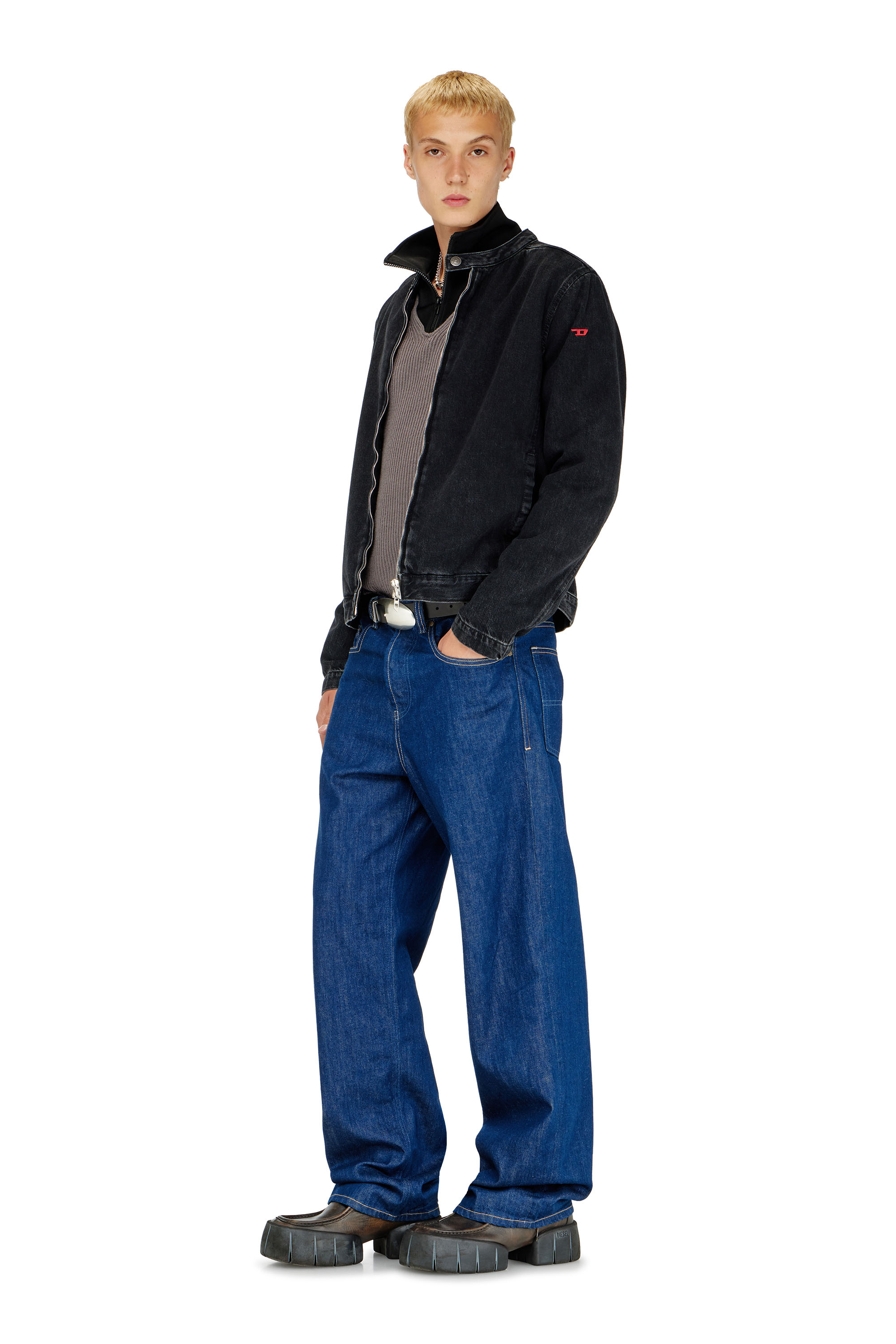 Diesel - D-GLORY, Blouson moto en denim lav&eacute; propre Homme in Noir - 2