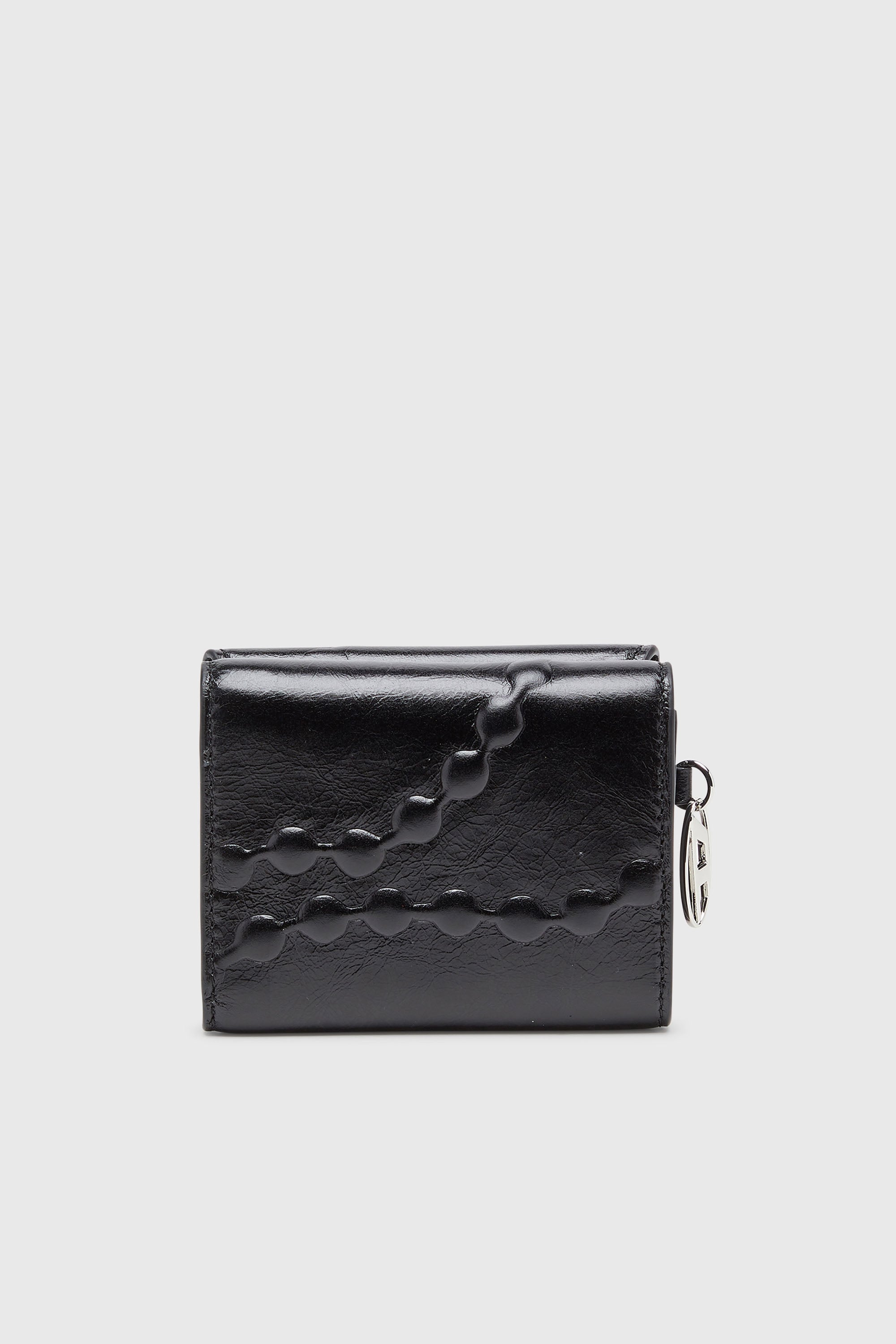 Diesel - OVAL-D TRI FOLD ZIP COIN XS II, Portefeuille en cuir &agrave; trois volets avec motif emboss&eacute; Femme in Noir - 2