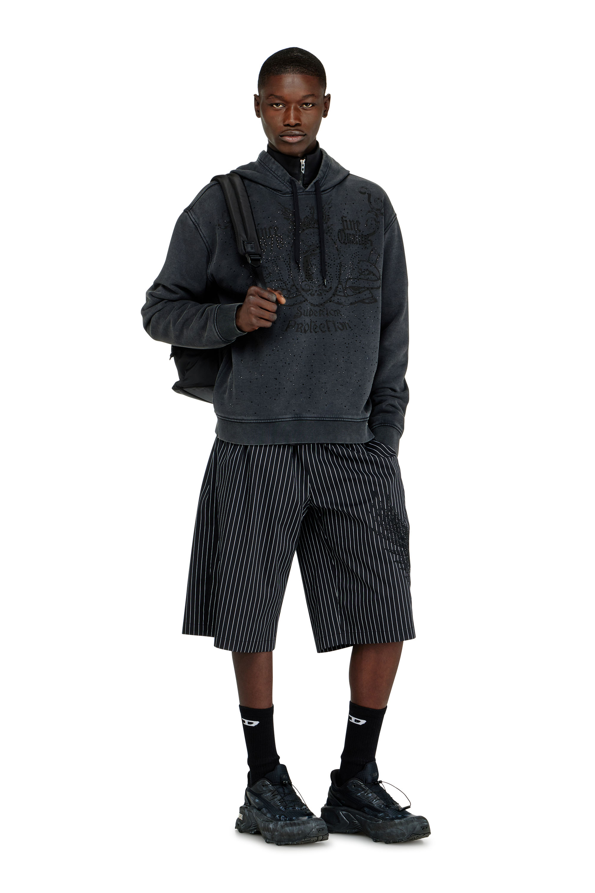 Diesel - S-NORM-HOOD-AA3, Sweat &agrave; capuche imprim&eacute; avec clous strass Homme in Gris - 2