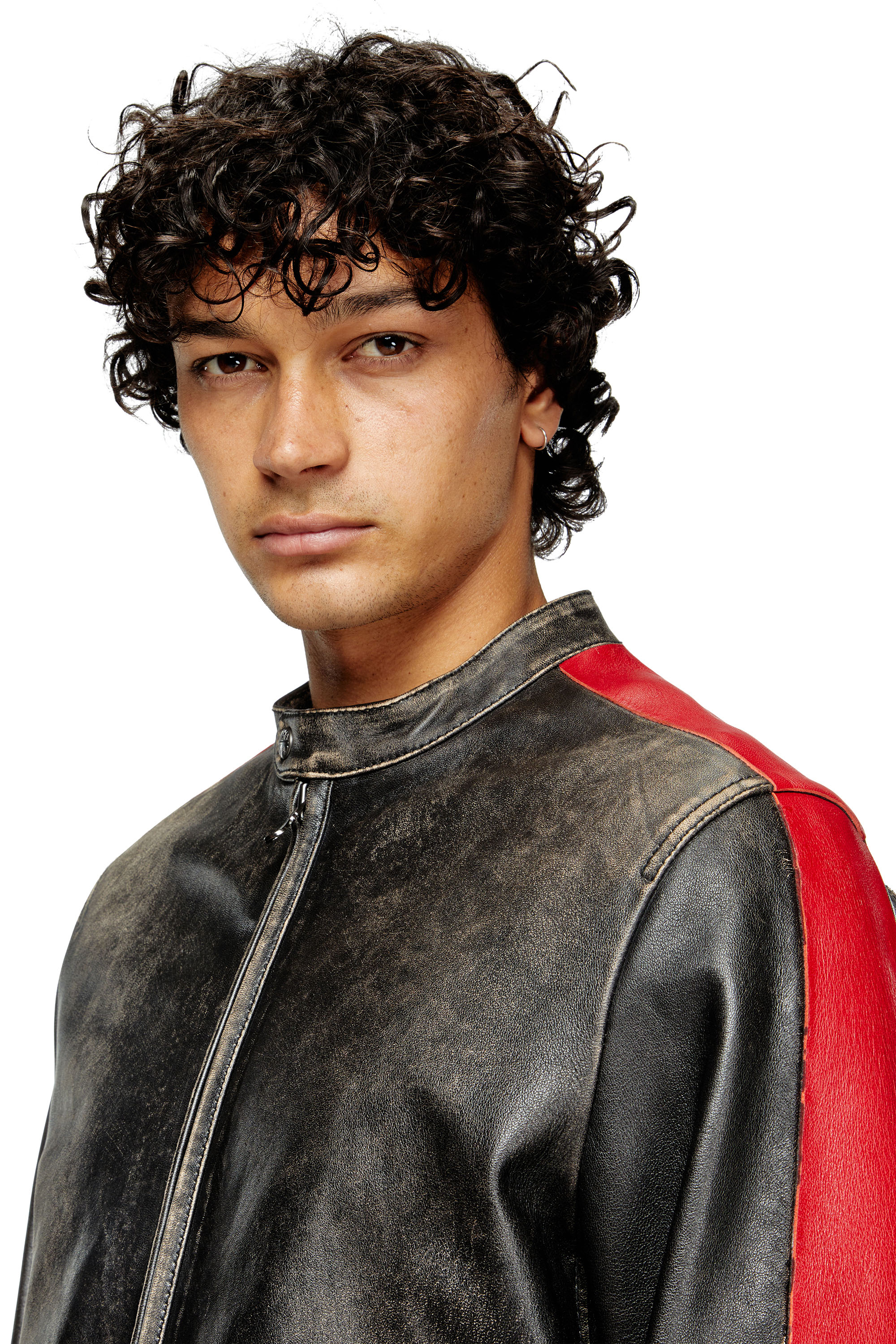 Diesel - L-RENN, Veste en cuir &agrave; rayures contrast&eacute;es Homme in Polychrome - 5