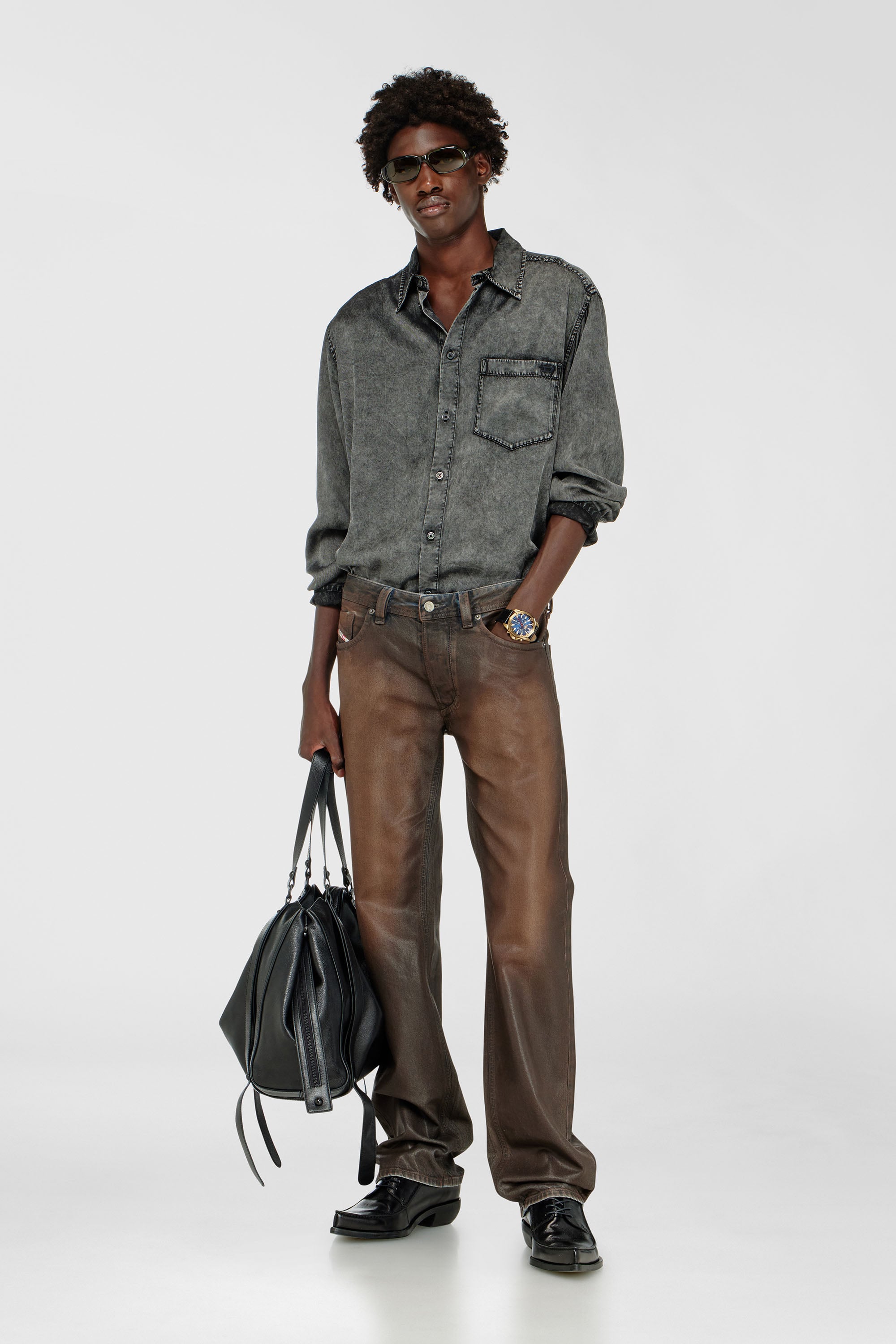 Diesel - S-SIMPLY-NIBC, Chemise fluide en viscose effet denim Homme in Noir - 2
