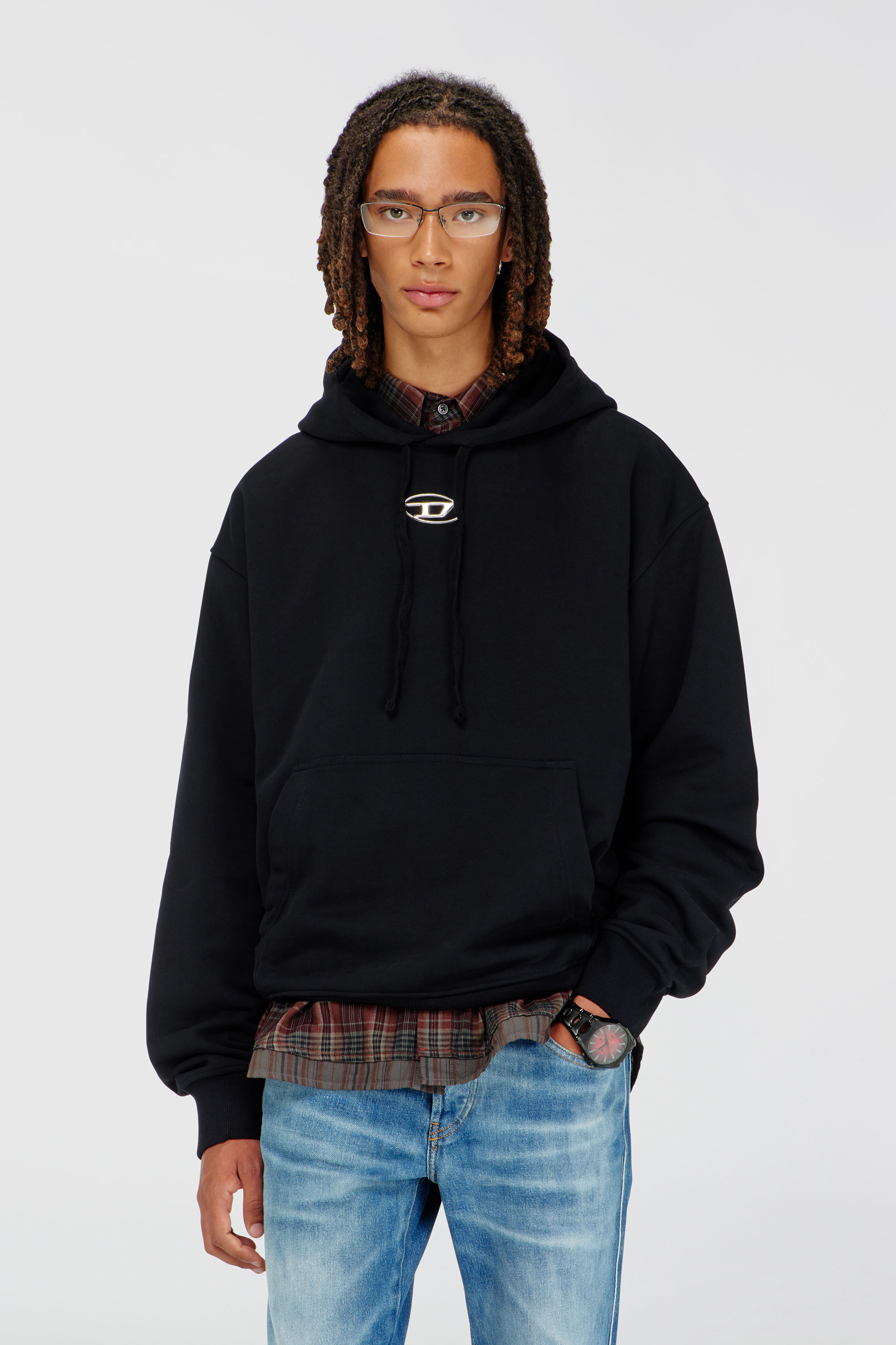 Diesel - S-MACS-HOOD-OD, Sweat-shirt &agrave; capuche oversize avec logo m&eacute;tallis&eacute; Homme in Noir - 3