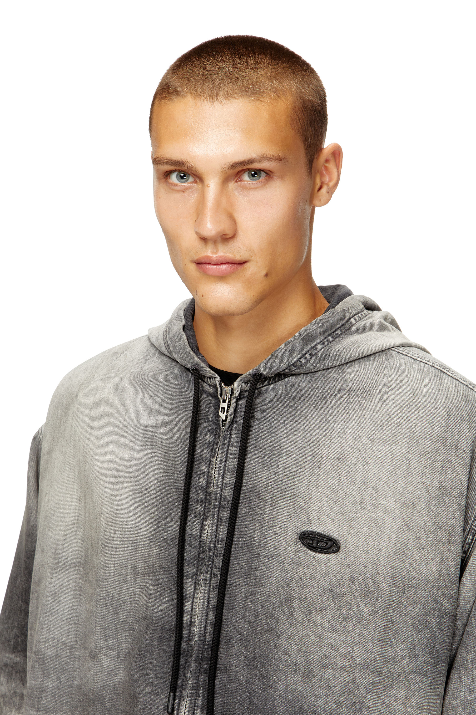 Diesel - D-OFFY-S, Veste à capuche en denim marbré enduit Mixte in Noir - 4