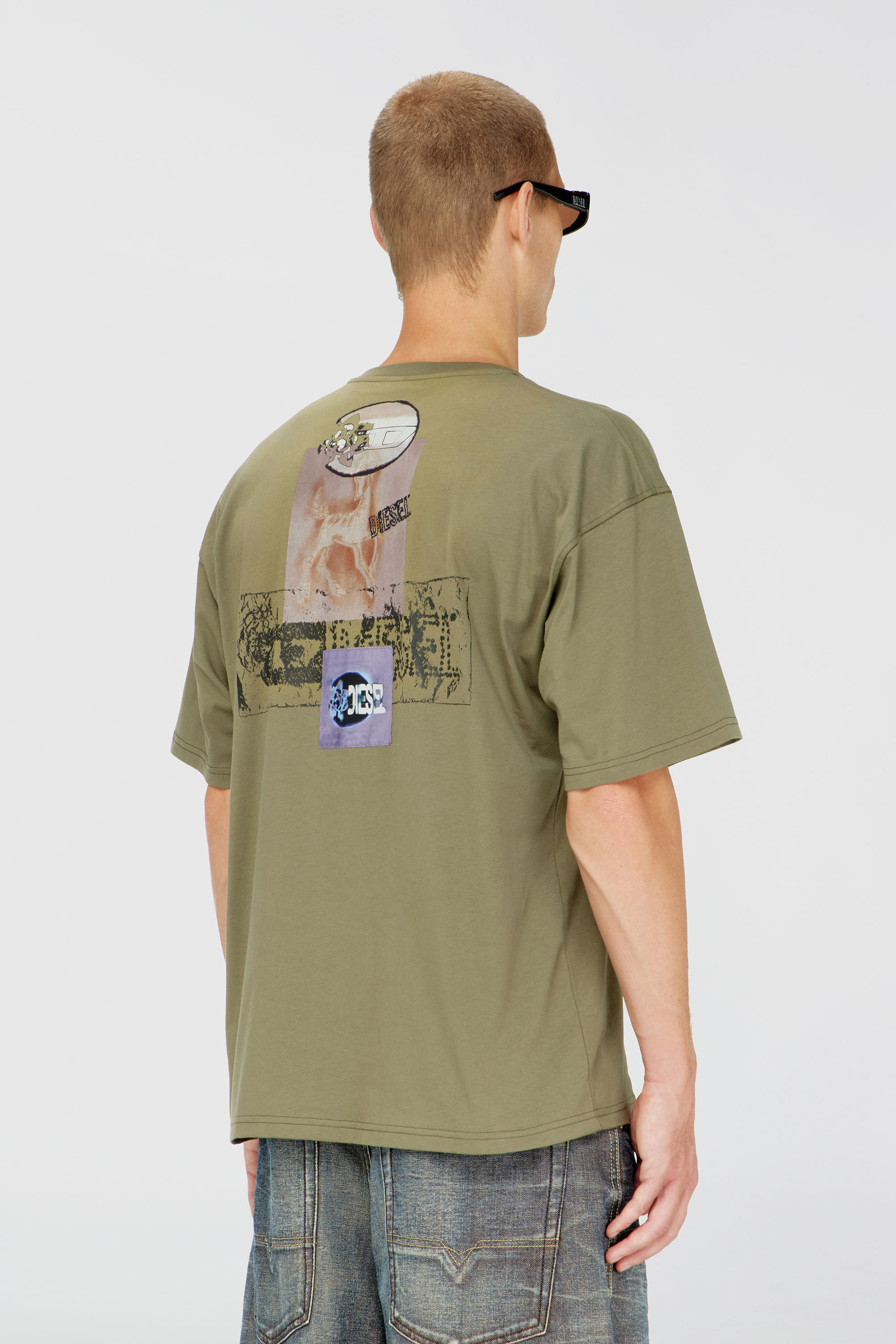 Diesel - T-BOXT-AA17, T-shirt avec imprim&eacute; graphique et patchs Homme in Vert - 4