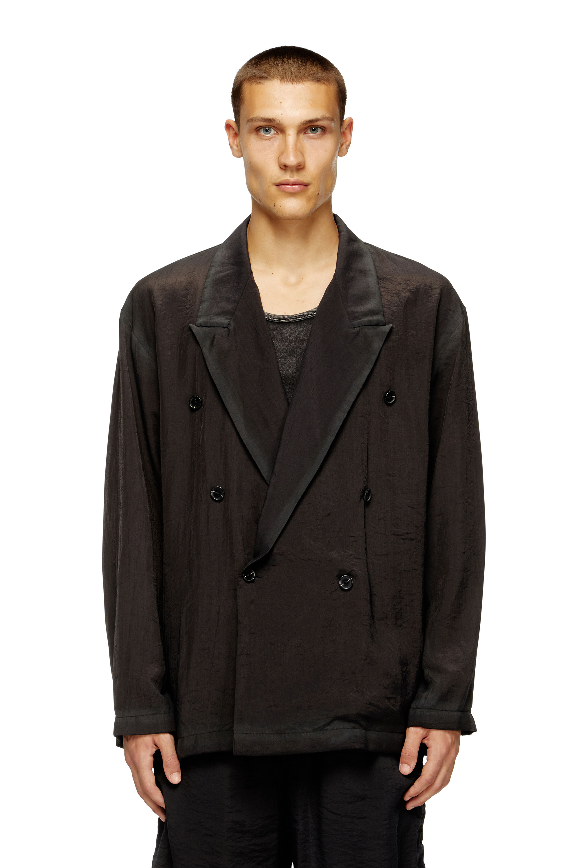 Diesel - J-KEYSERY, Man's Double-breasted blazer in wrinkled shell in Dark grey - 1