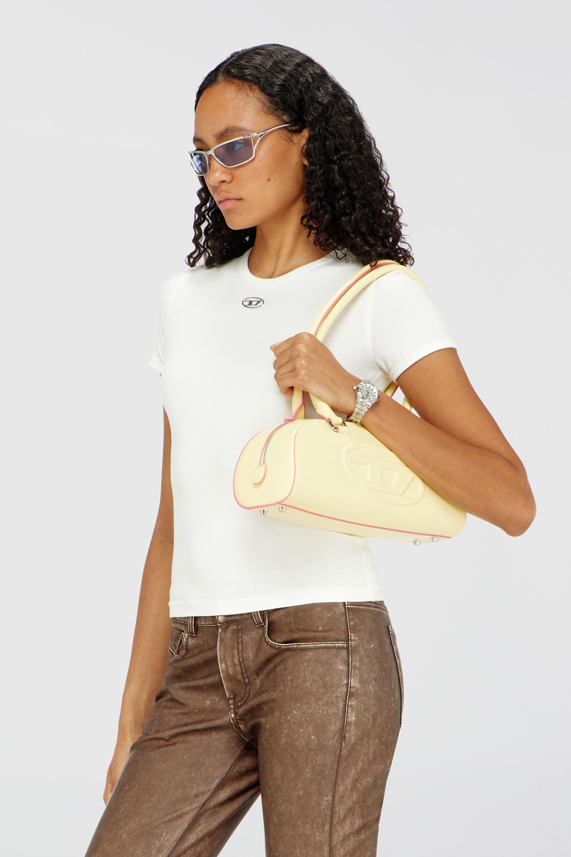 Diesel - T-UNCUTIESLONG-OD, Woman's Slim T-shirt with metallic Oval D in White - 1