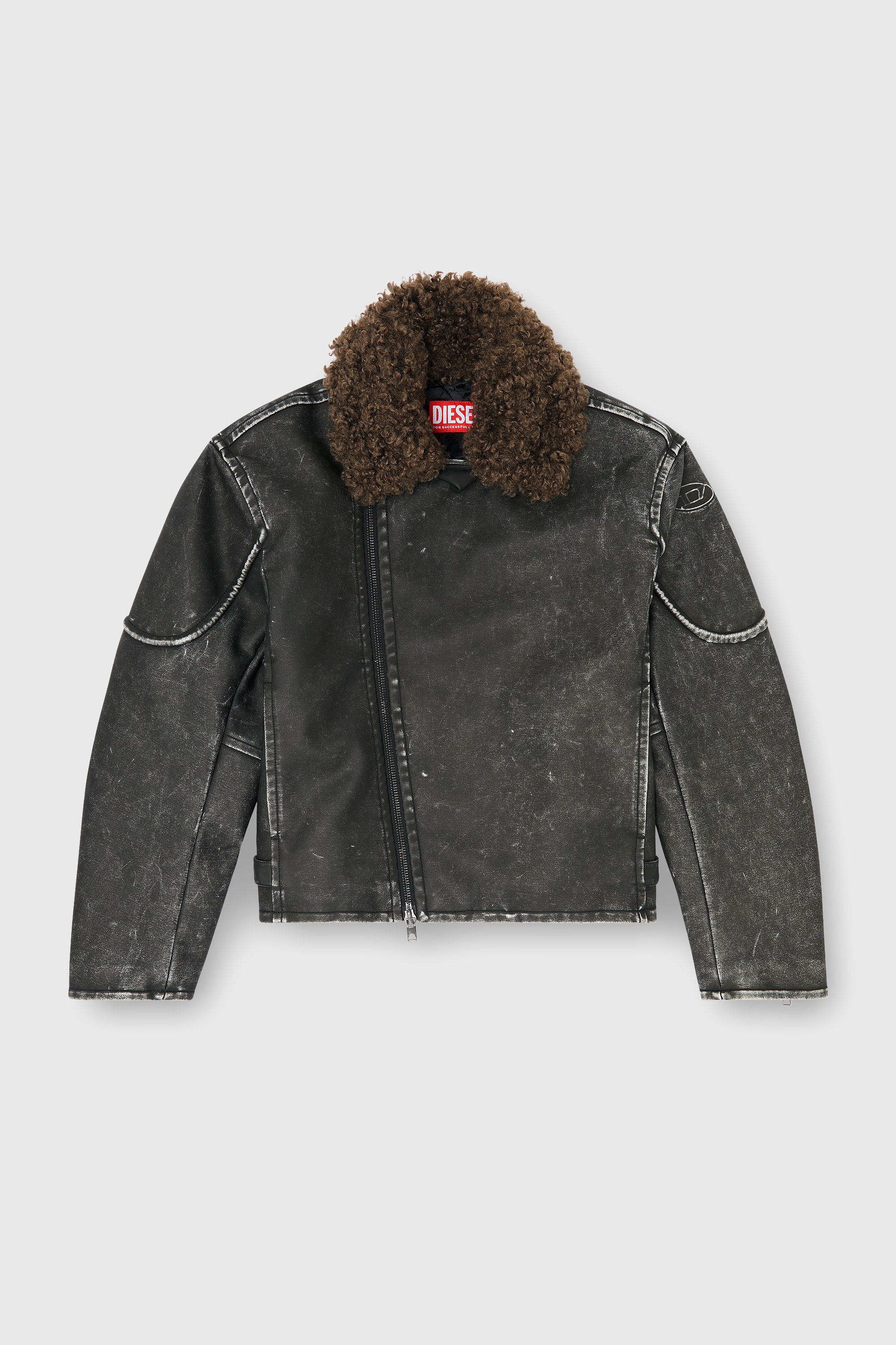 Diesel - W-ALEX, Veste biker avec col amovible Homme in Gris - 2
