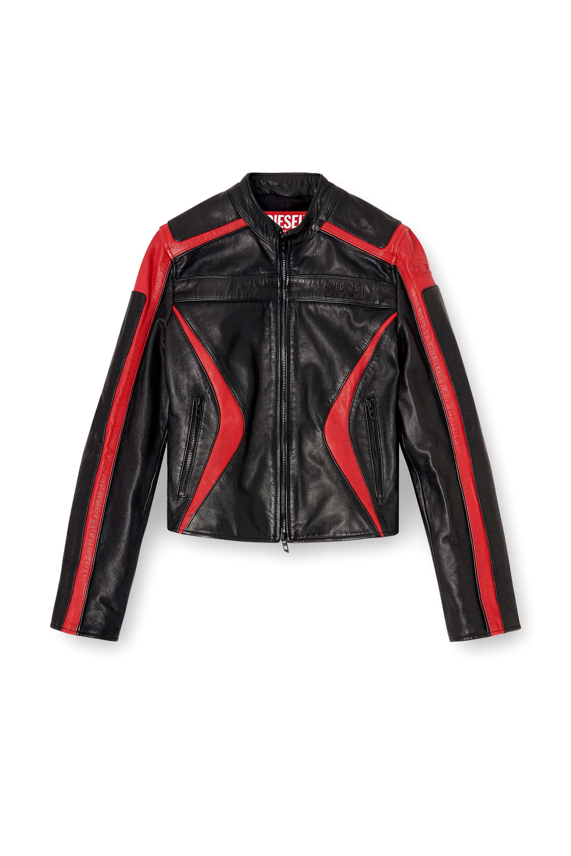 Diesel - L-OVABLE, Blouson motard en cuir color-block Femme in Polychrome - 3