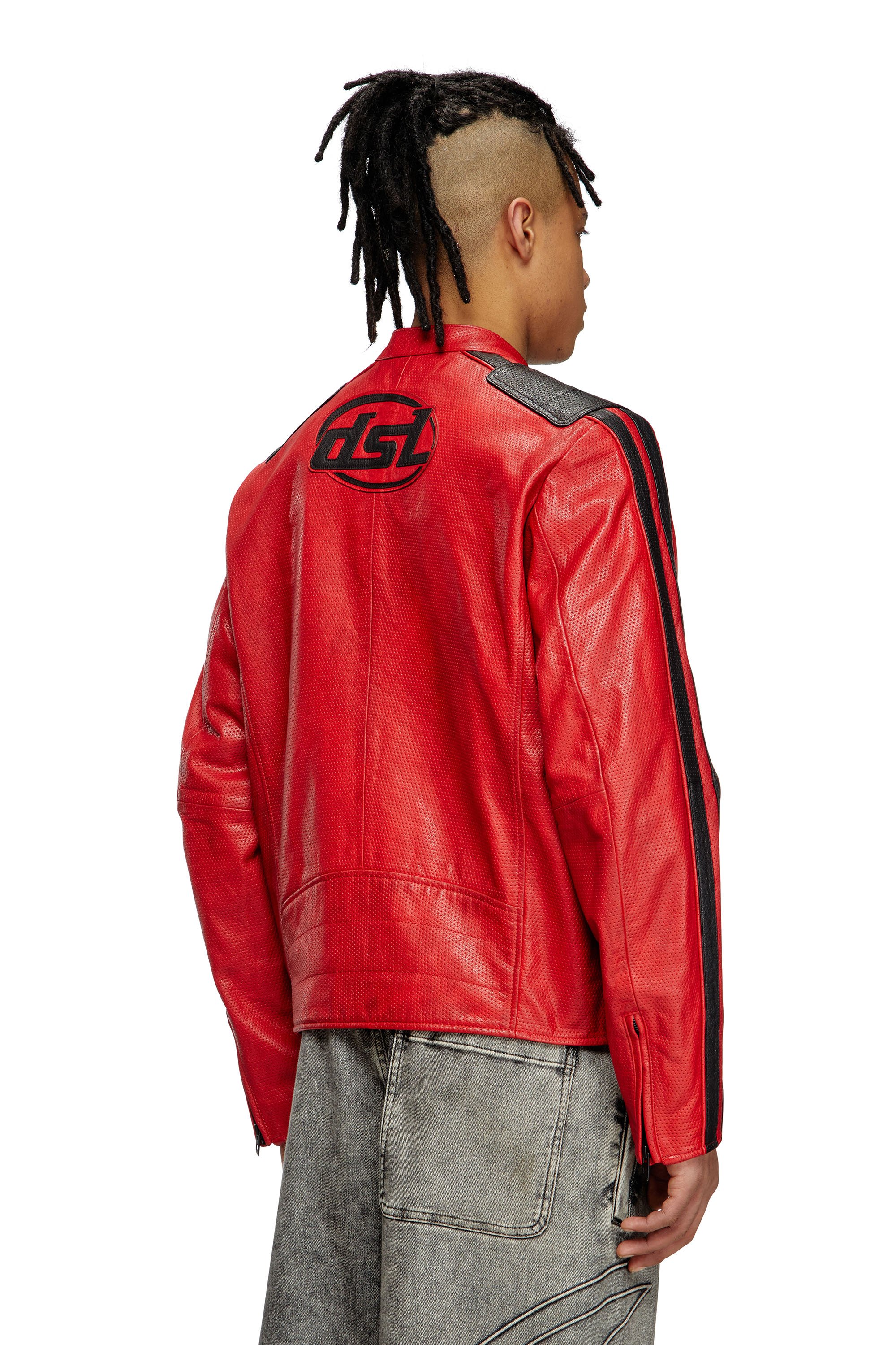 Diesel - L-POP, Veste de motard en cuir perforé Mixte in Rouge - 4