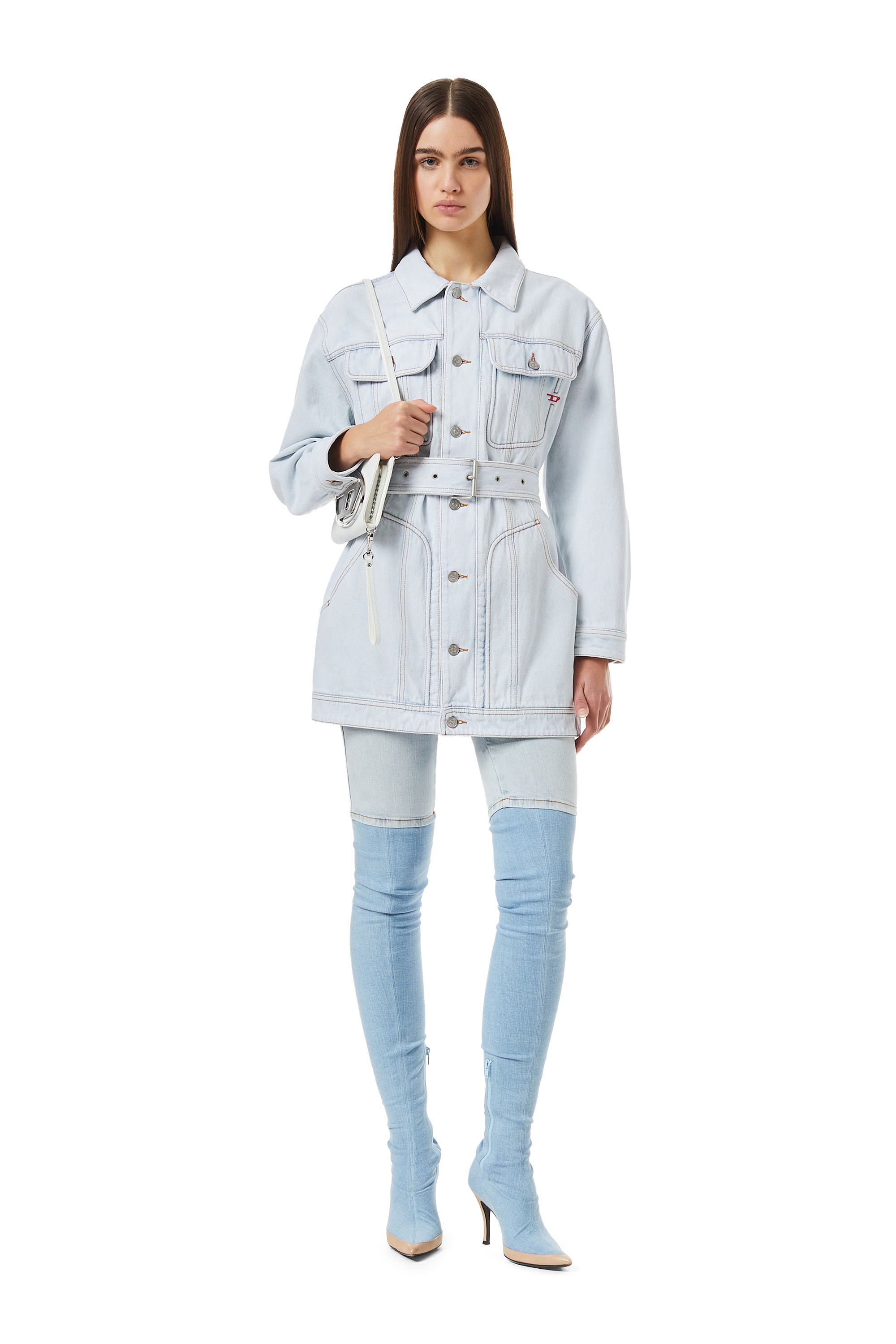 Diesel - DE-FLAMINIA TRUCKER COAT, Manteau Trucker Femme in Bleu - 1