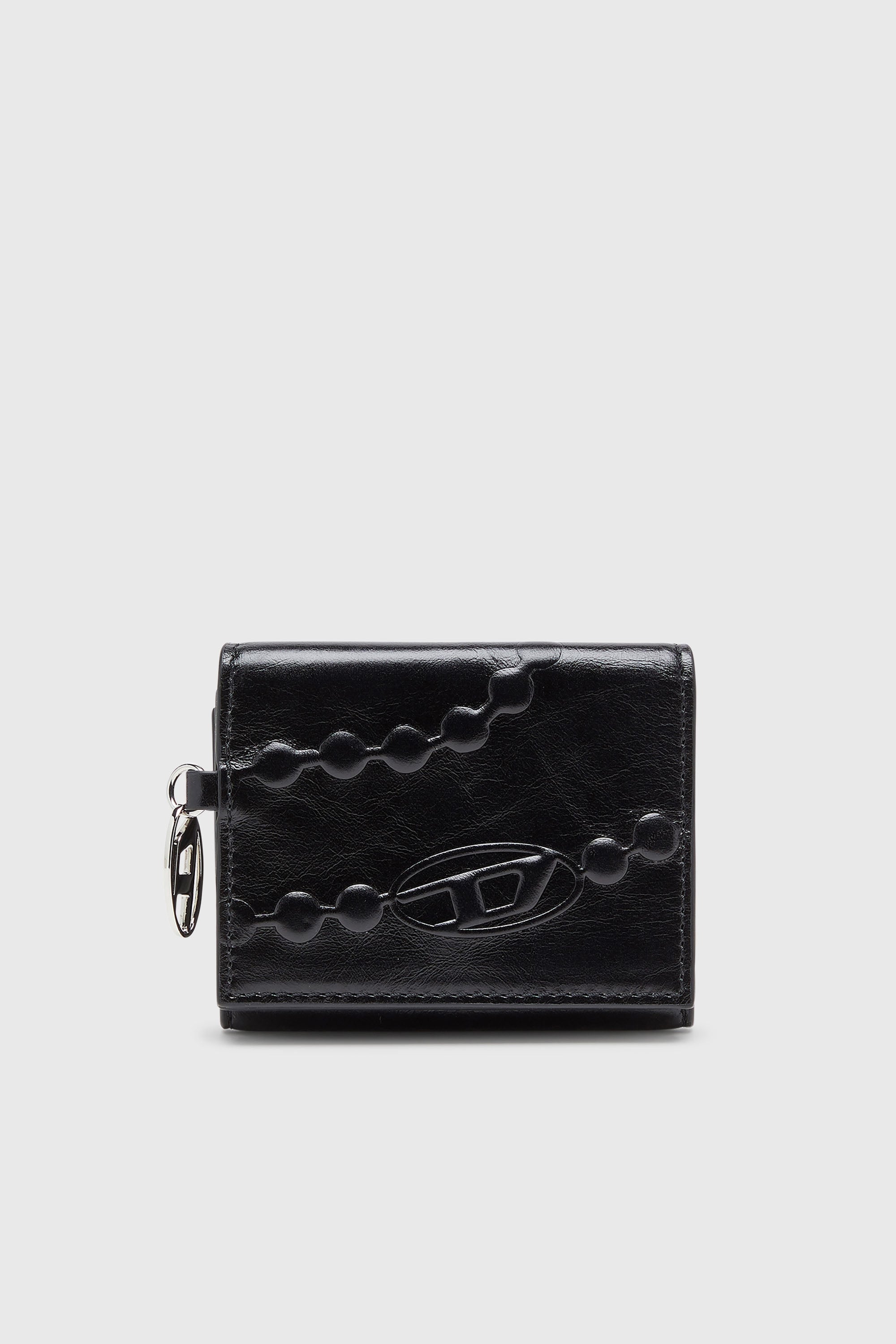 Diesel - OVAL-D TRI FOLD ZIP COIN XS II, Portefeuille en cuir &agrave; trois volets avec motif emboss&eacute; Femme in Noir - 1