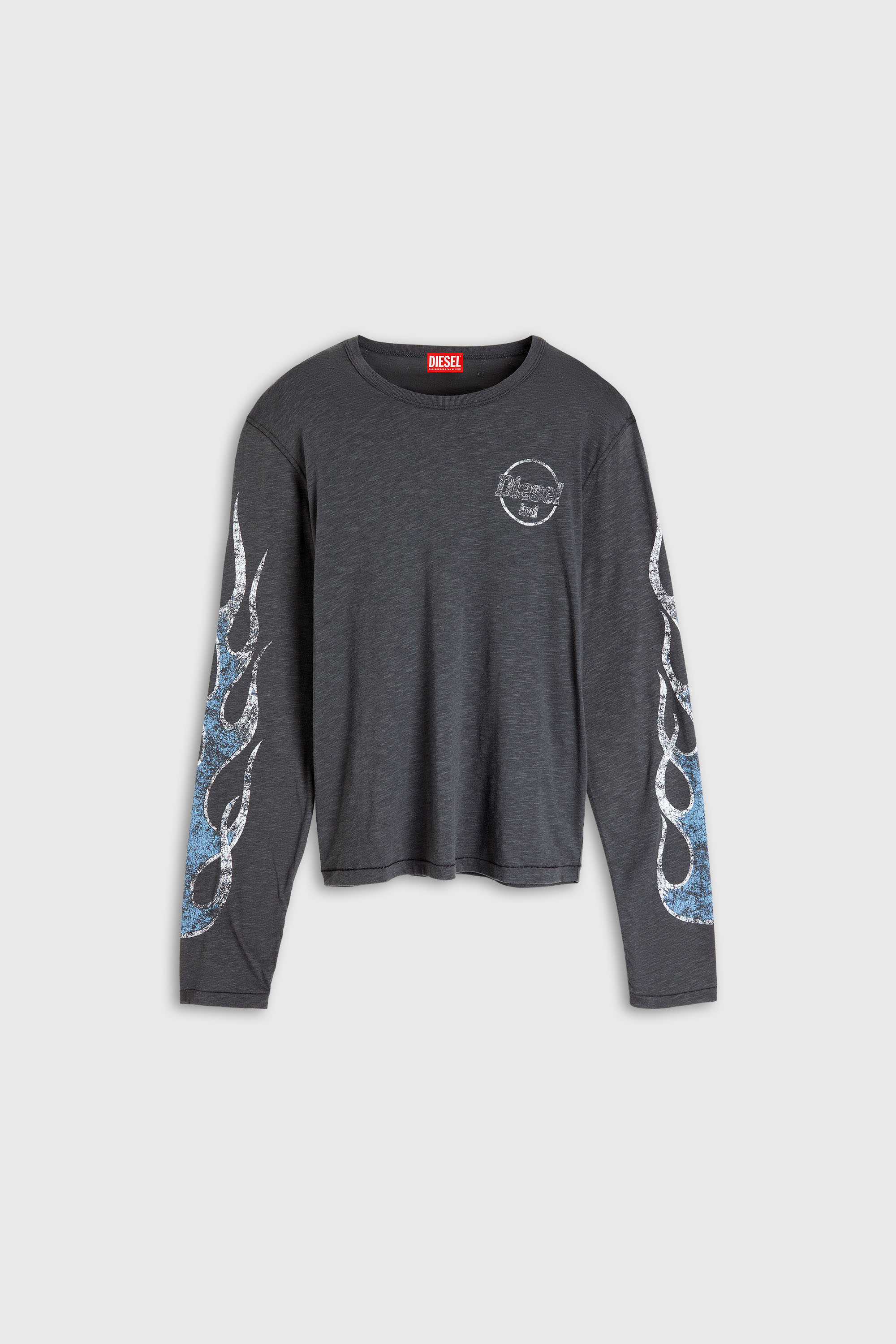 Diesel - T-NOTS-LS, T-shirt manches longues en jersey flamm&eacute; avec imprim&eacute; craquel&eacute; Homme in Gris - 2