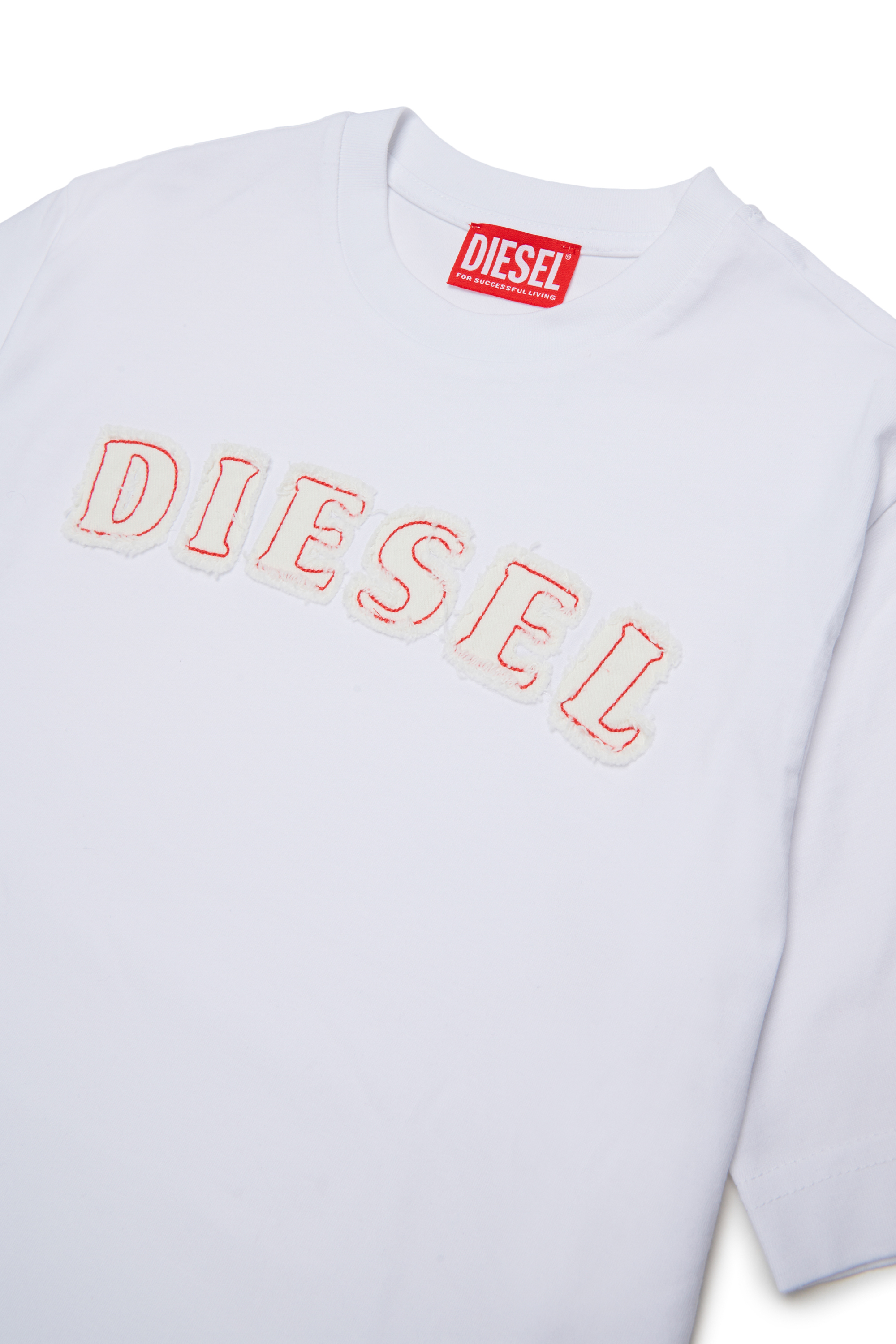Diesel - TJEANS OVER, T-shirt en coton avec logo effet effiloch&eacute; Homme in Blanc - 3