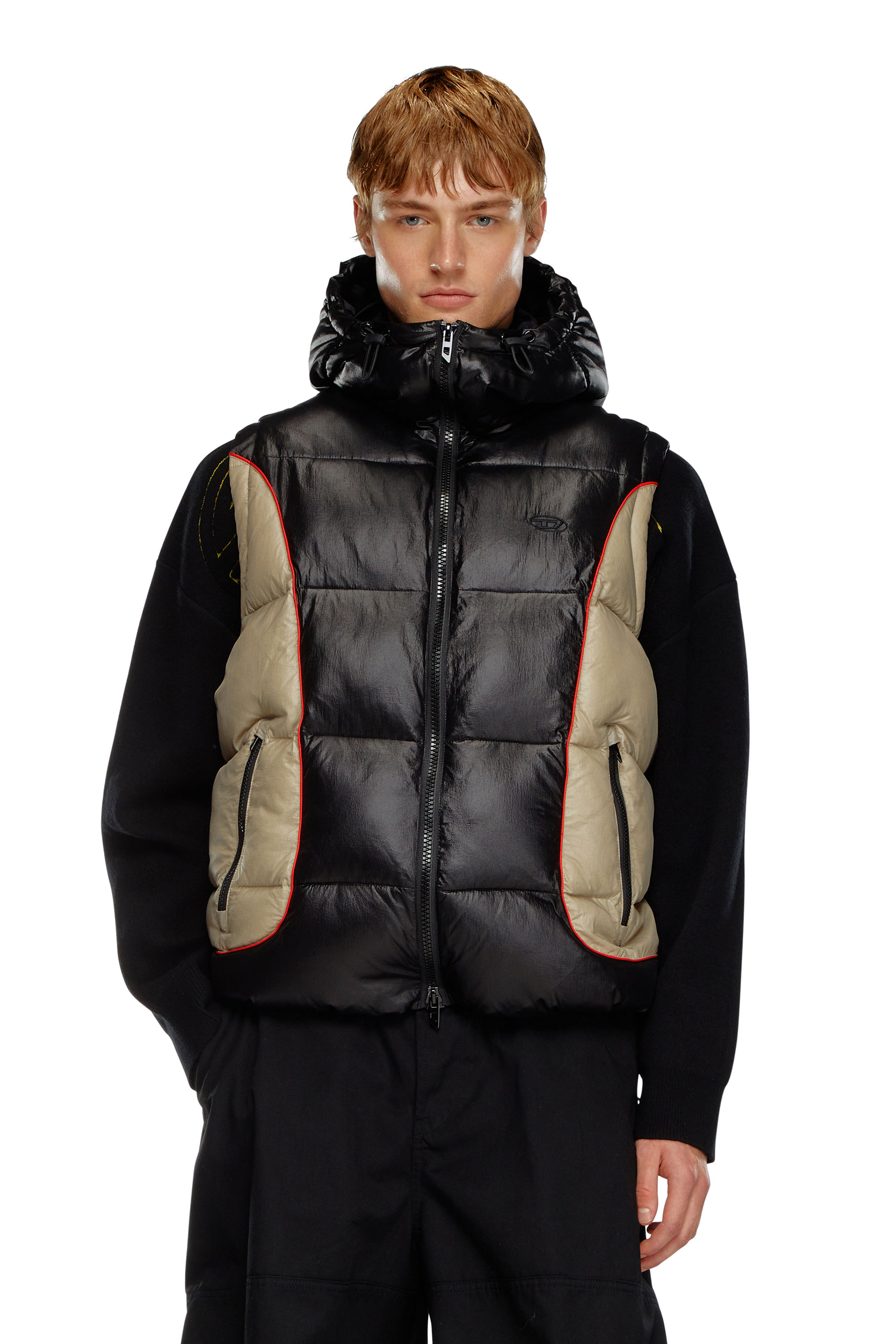 Veste doudoune a capuche en nylon froisse Homme Bleu Diesel