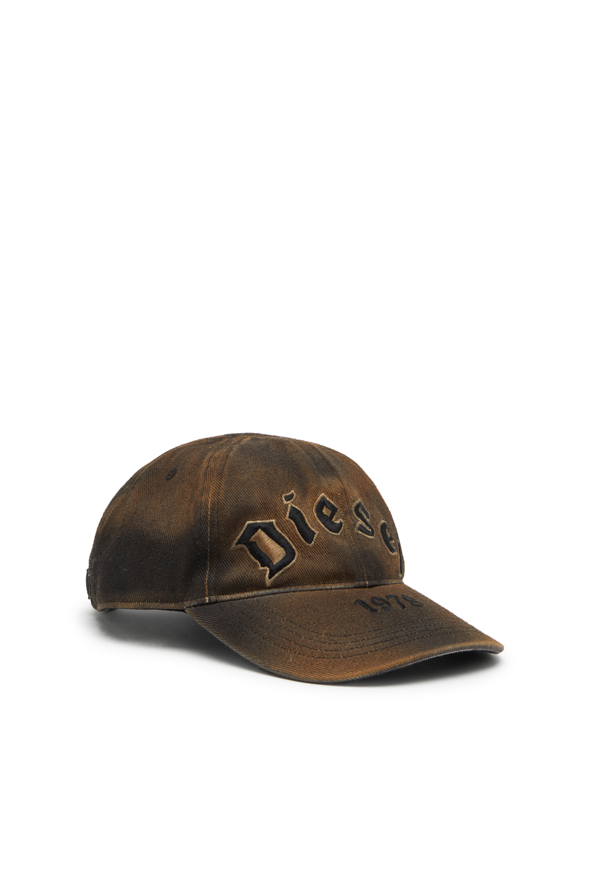 Diesel - C-SELGOT, Casquette de baseball en serg&eacute; de coton &agrave; effet us&eacute; Homme in Marron - 1