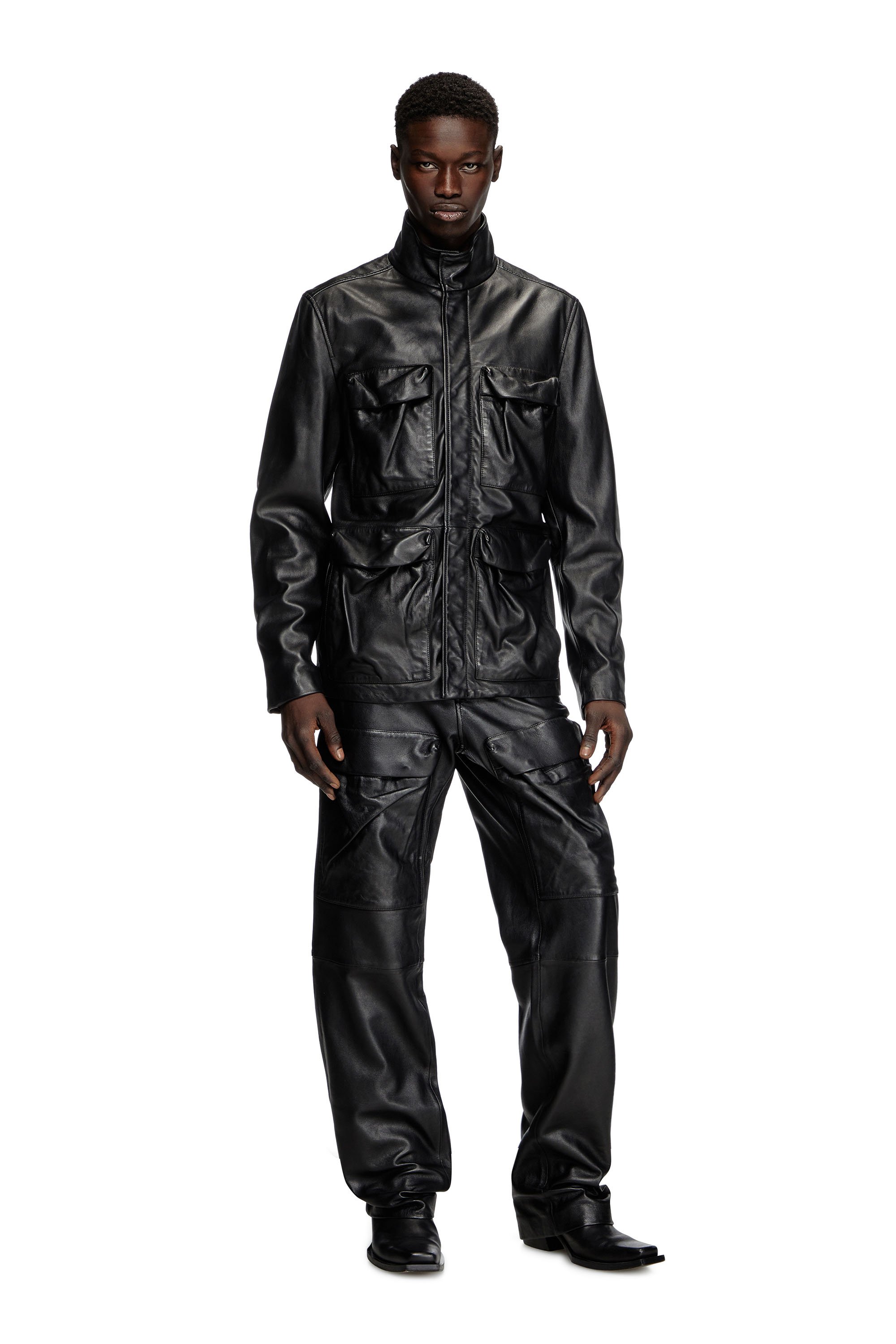 Diesel - L-GAST, Veste en cuir avec poches utility Mixte in Noir - 2