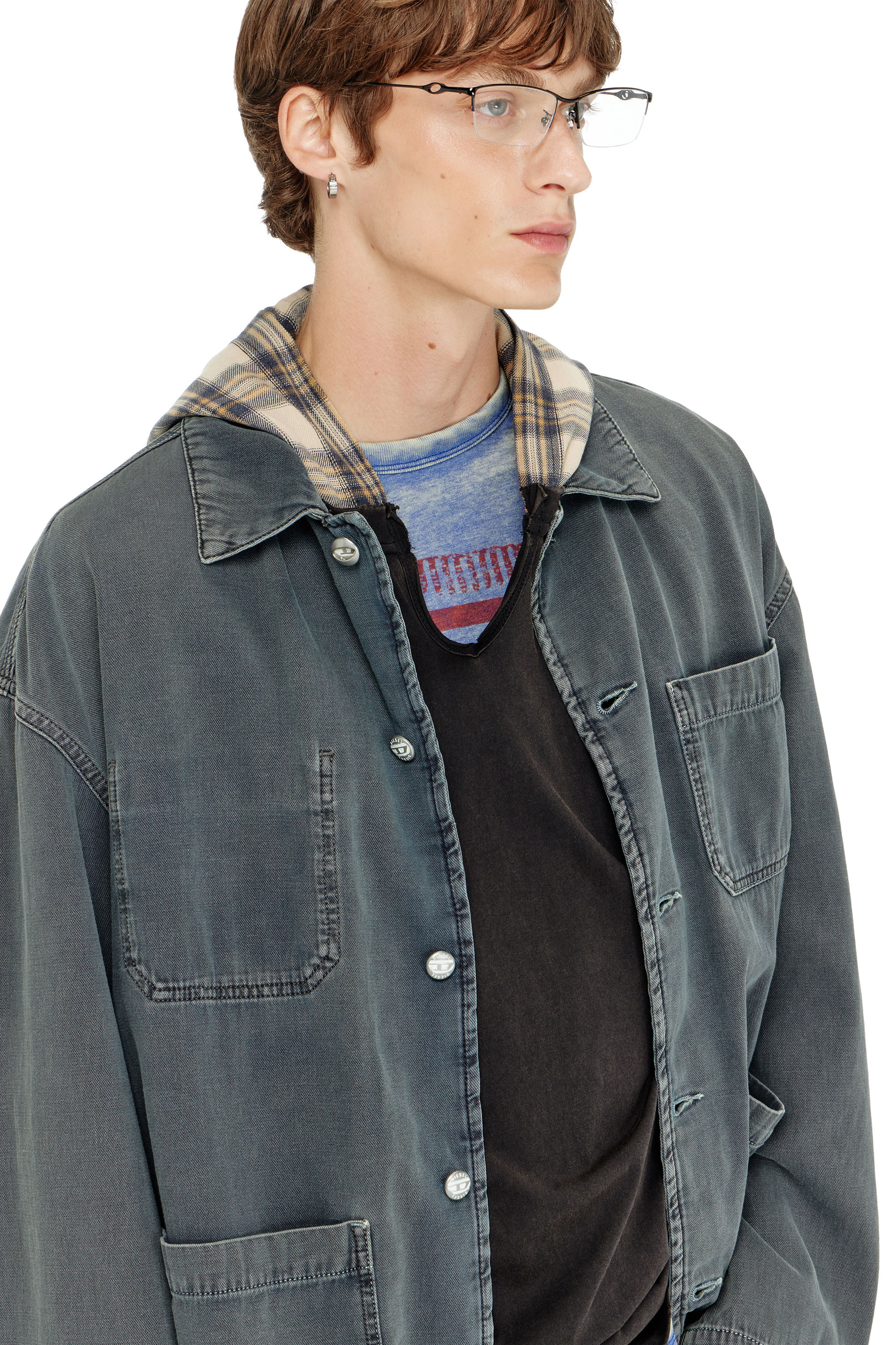 Diesel - D-STACK-U, Veste style utility en denim color&eacute; Mixte in Gris - 5