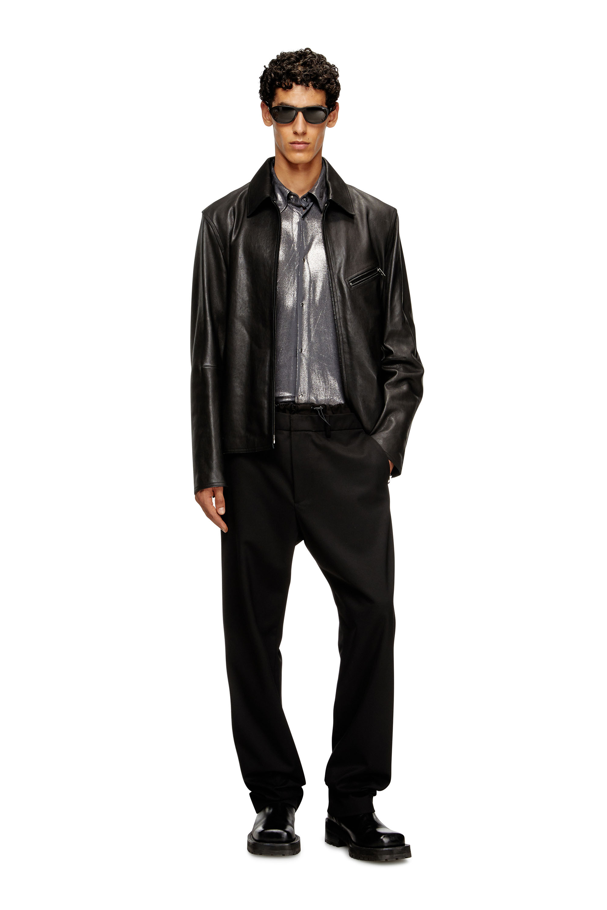 Diesel - P-OWERS, Pantalons en mélange de laine avec ceinture élastique. Homme in Noir - 1