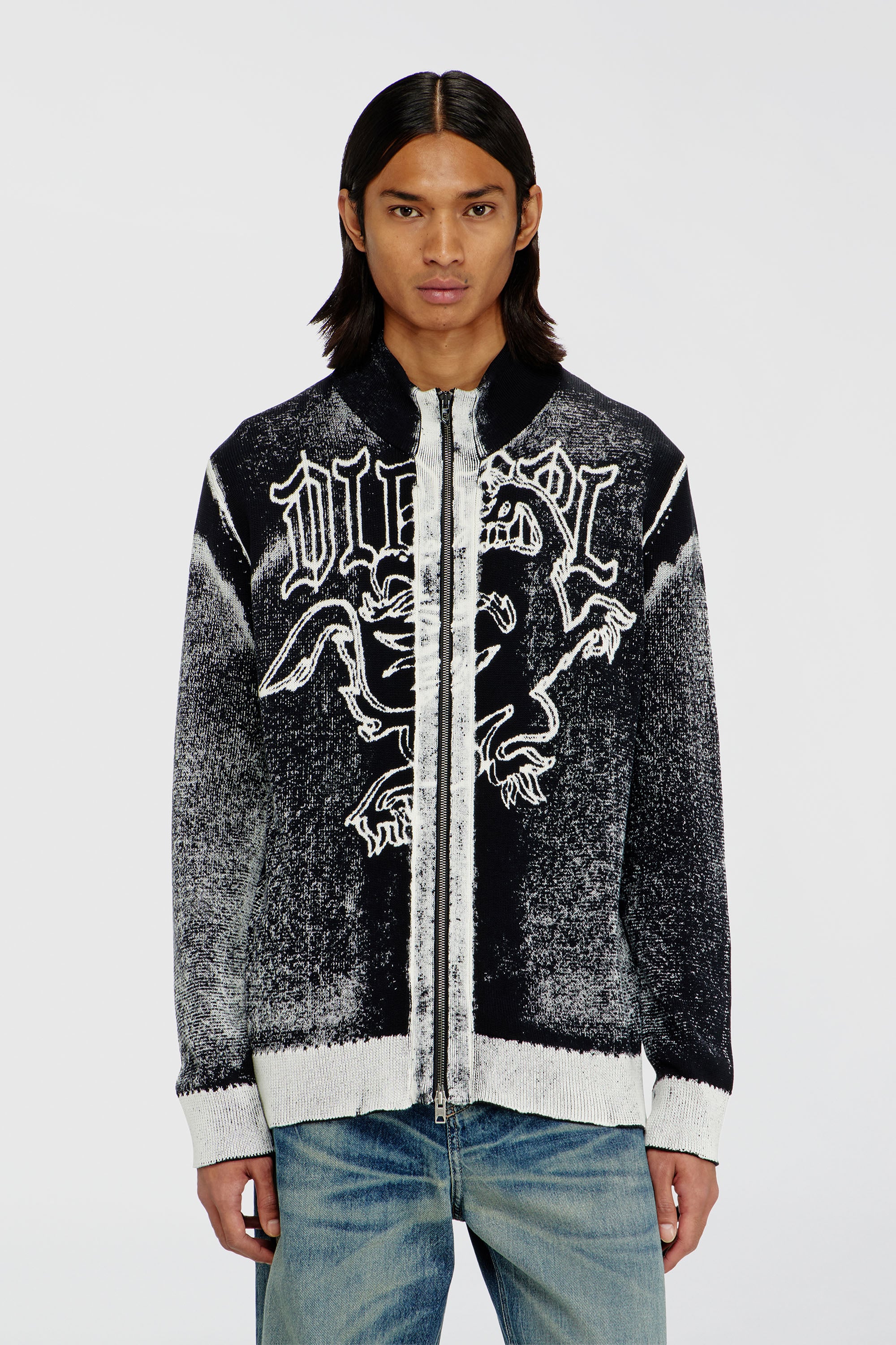 Diesel - K-LAUROS, Cardigan zip trait&eacute; avec motif griffon Homme in Polychrome - 1