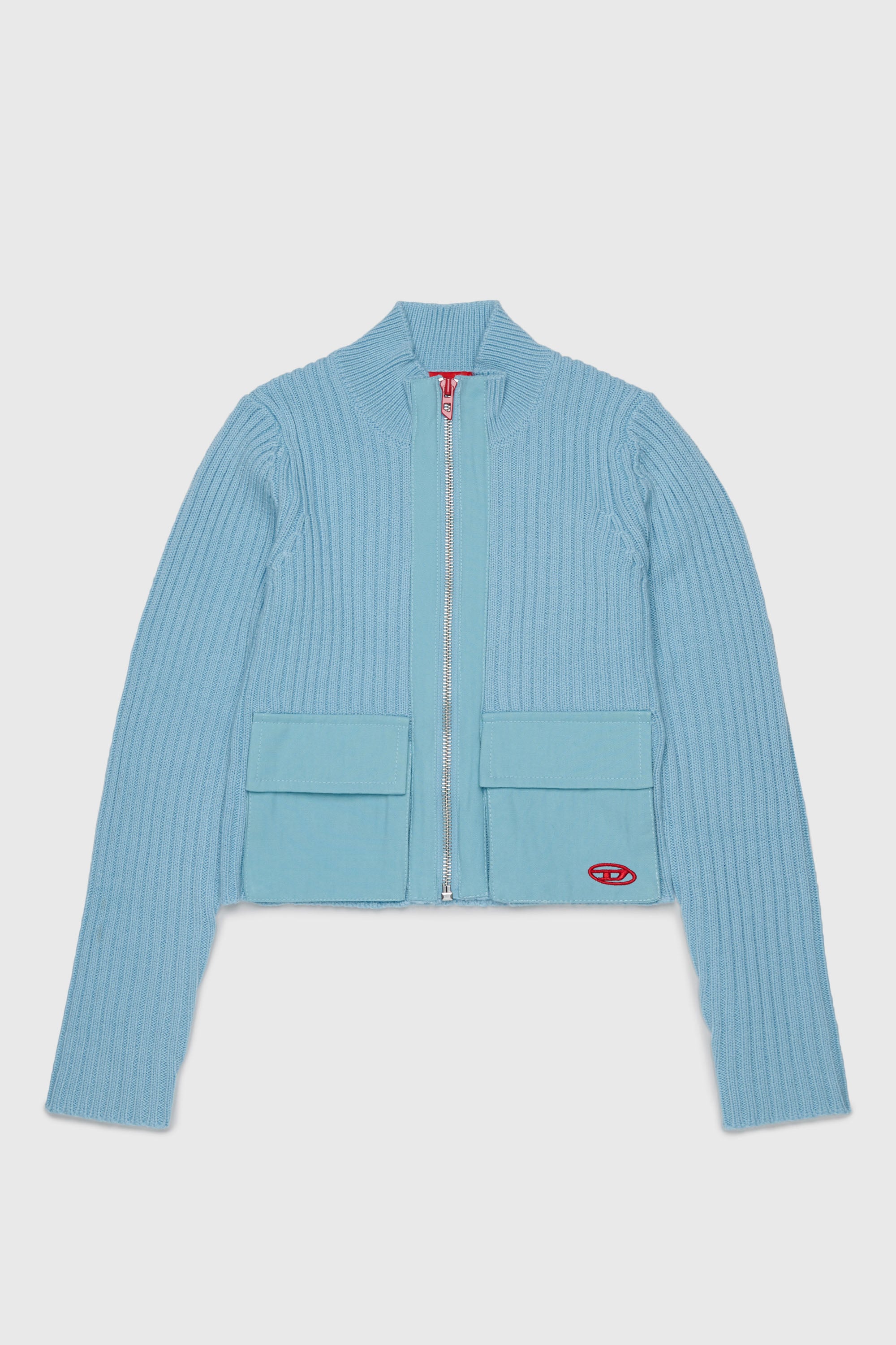Diesel - KAMMY, Gilet zipp&eacute; en laine m&eacute;lang&eacute;e avec poches Femme in Bleu - 1