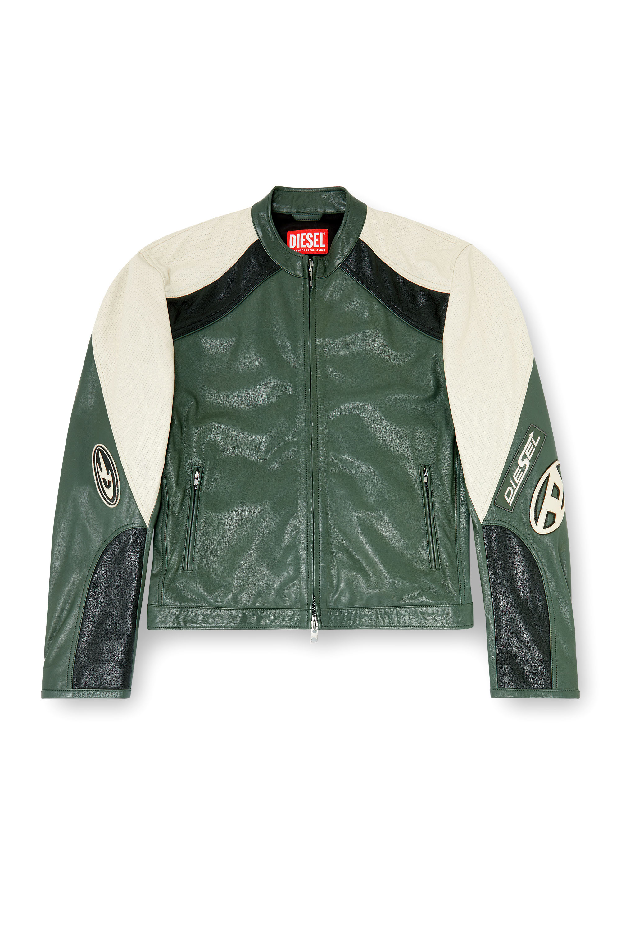 Diesel - L-AHTI, Veste biker en cuir perfor&eacute; bicolore Homme in ToBeDefined - 2