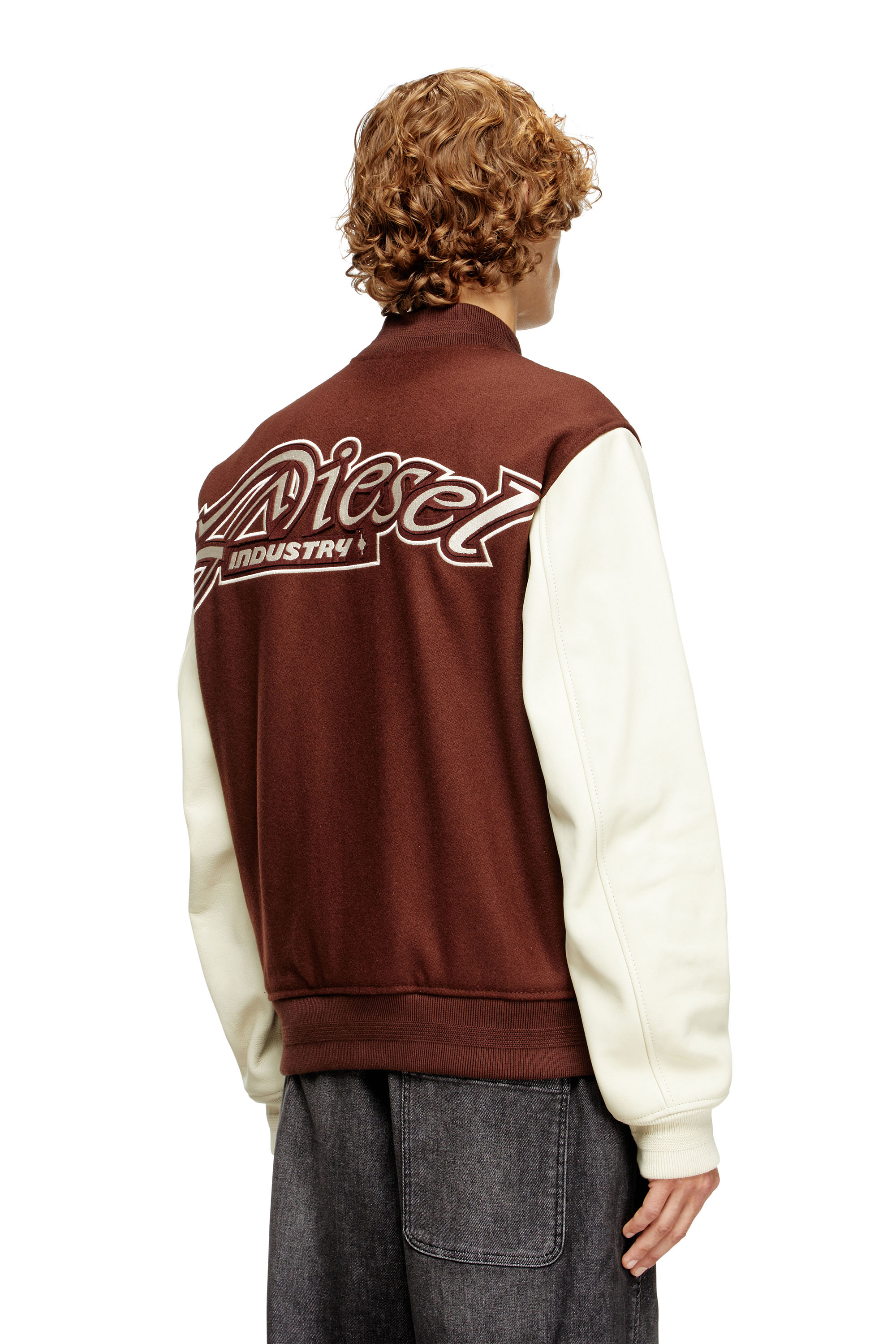 Diesel - L-KOPF, Bomber rembourré en laine et cuir Homme in Marron - 4