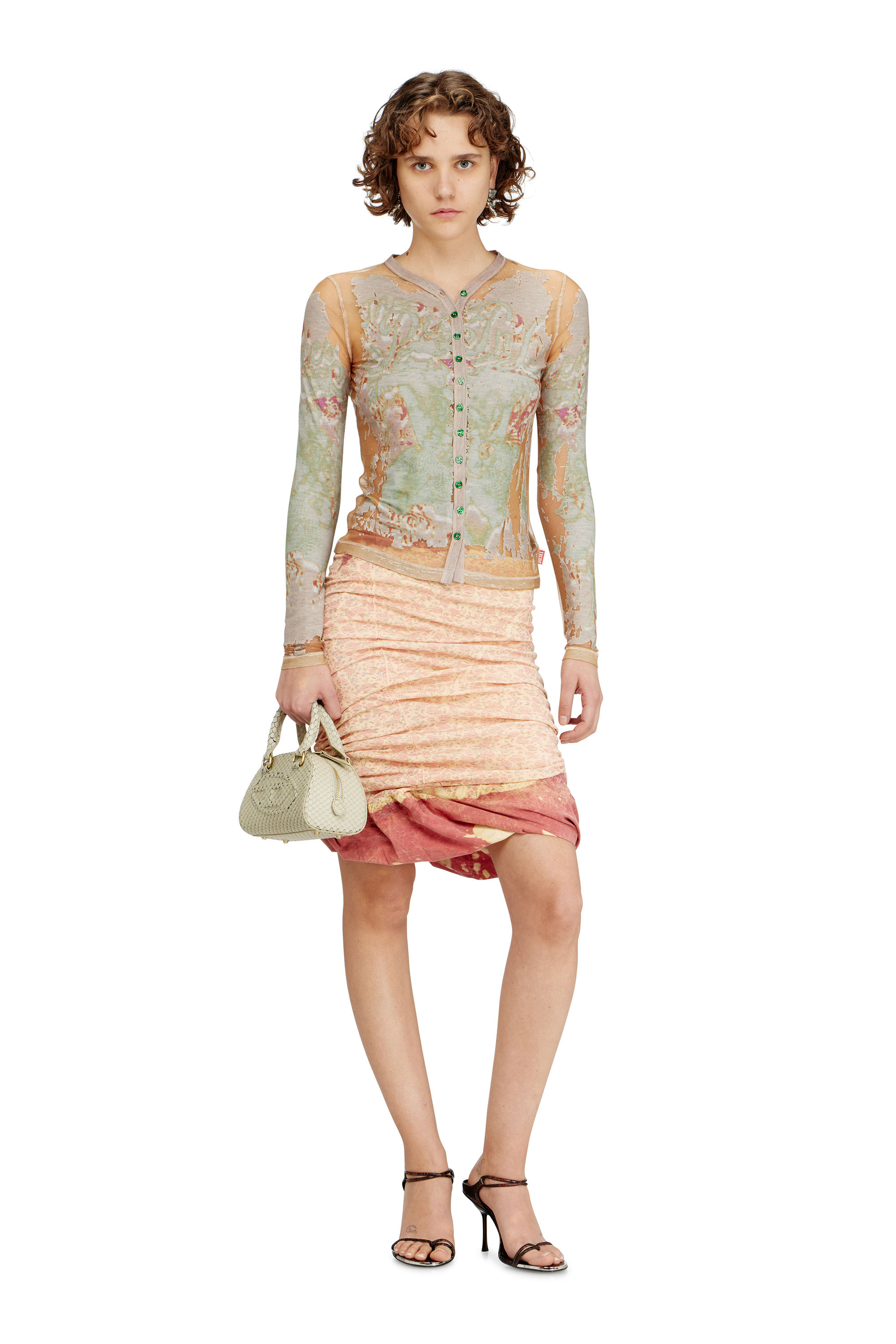 Diesel - T-GABRY, Top cardigan en jersey d&eacute;vor&eacute; imprim&eacute; Femme in Marron - 1