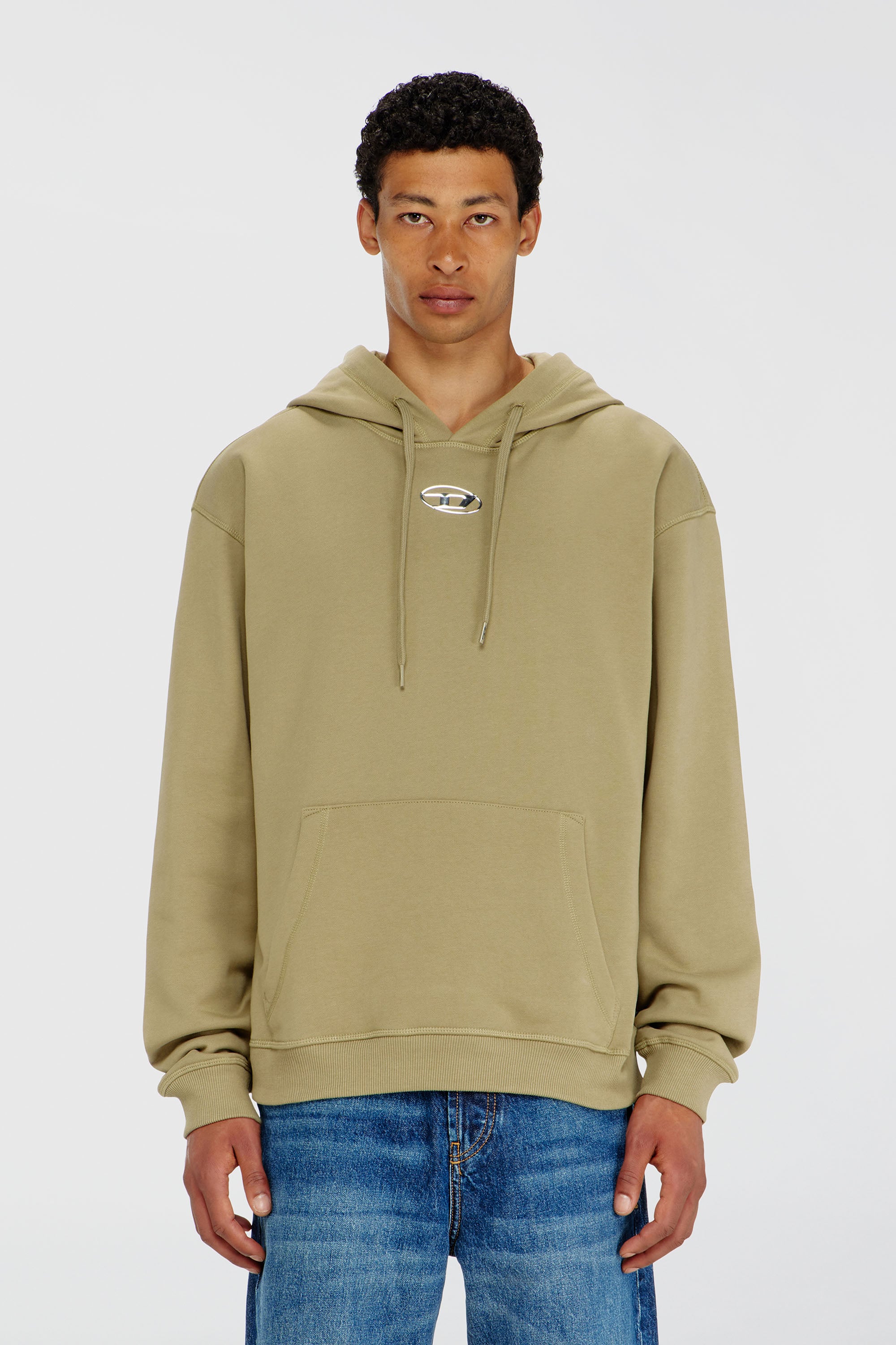 Diesel - S-NORM-HOOD-IOD, Sweat &agrave; capuche en coton avec Oval D m&eacute;tallique Homme in Vert - 1
