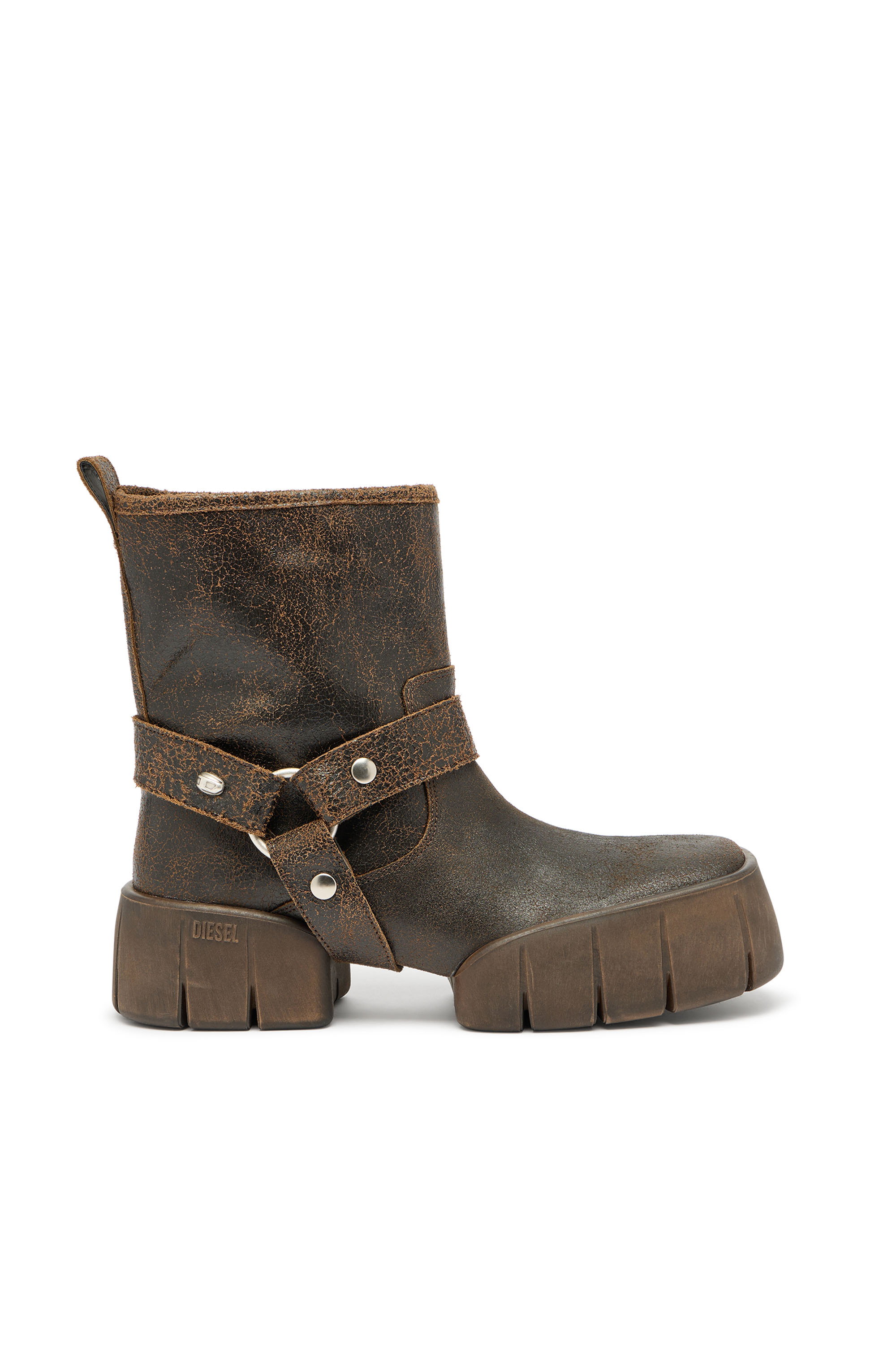 Diesel - D-TEX TU, D-Tex-Botte motard en cuir craquel&eacute; Homme in Marron - 1
