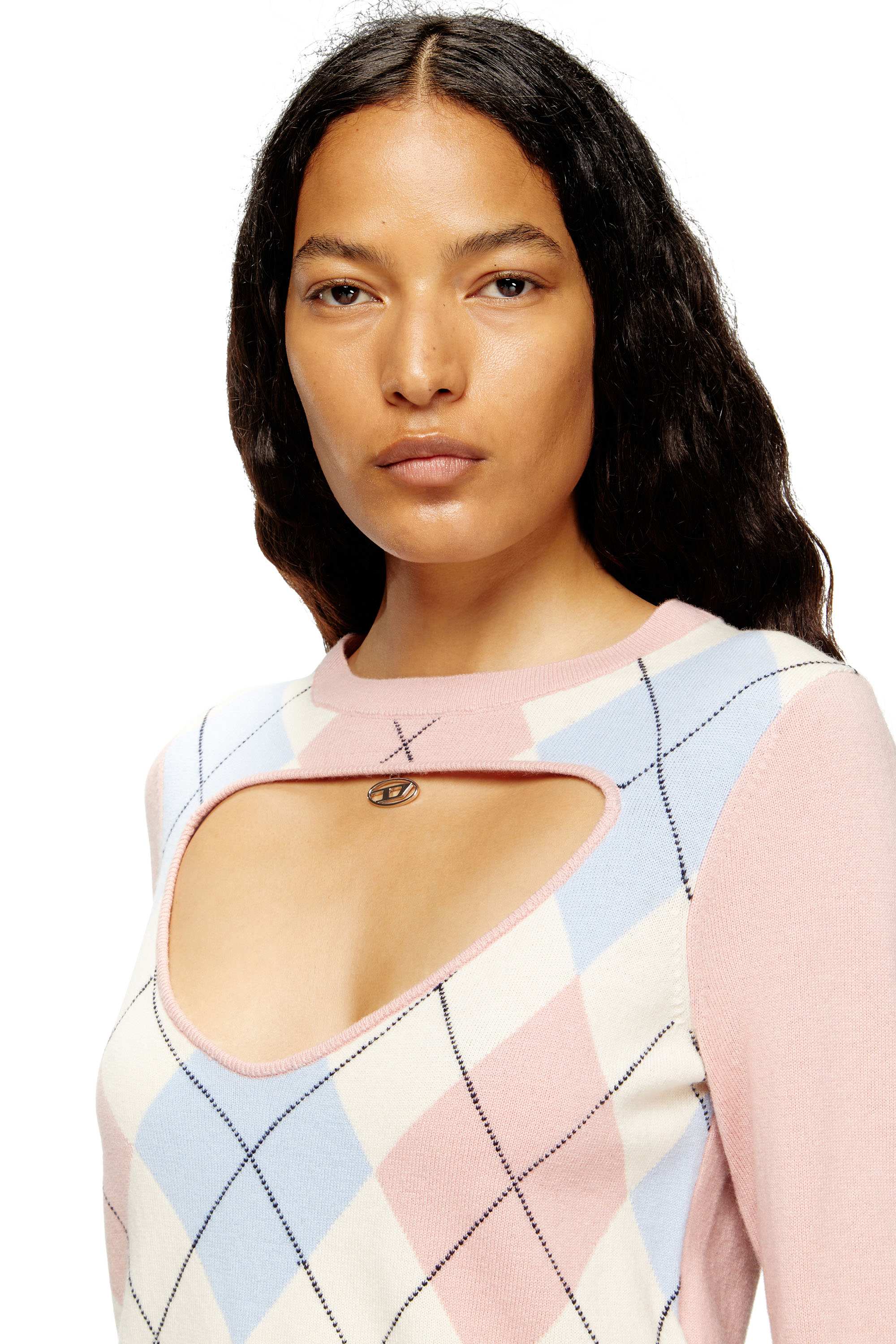 Diesel - M-ROMKO-LS, Pull avec cut-out, en laine à motif losanges Femme in Rose - 5