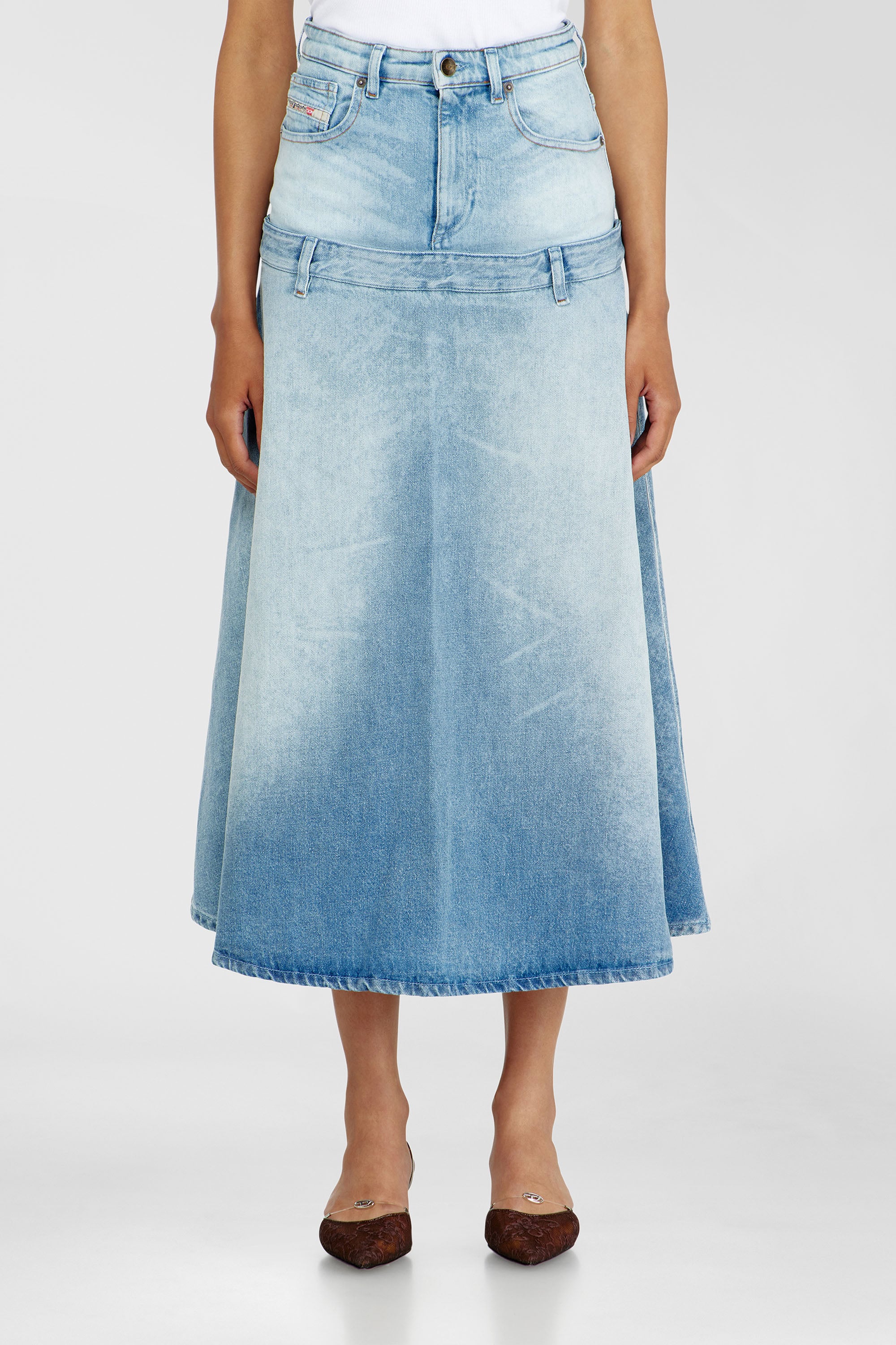 Diesel - DE-VORYA-S, Jupe en denim &agrave; design superpos&eacute; Femme in Bleu - 1