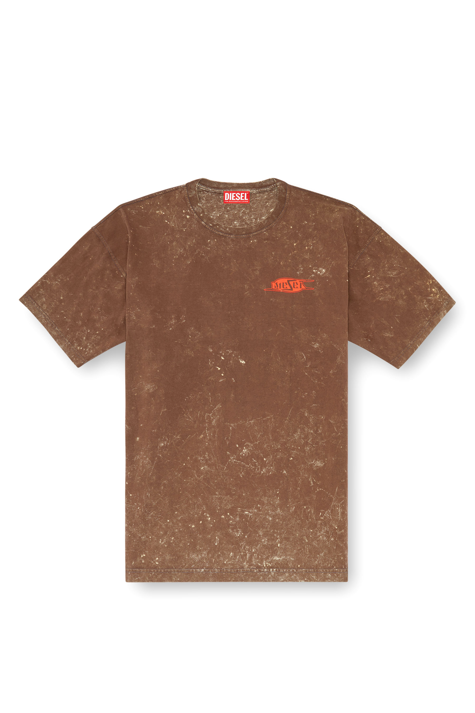 Diesel - T-BOXT-Q8, T-shirt marbré avec logo imprimé à l'encre bouffante Homme in Marron - 3