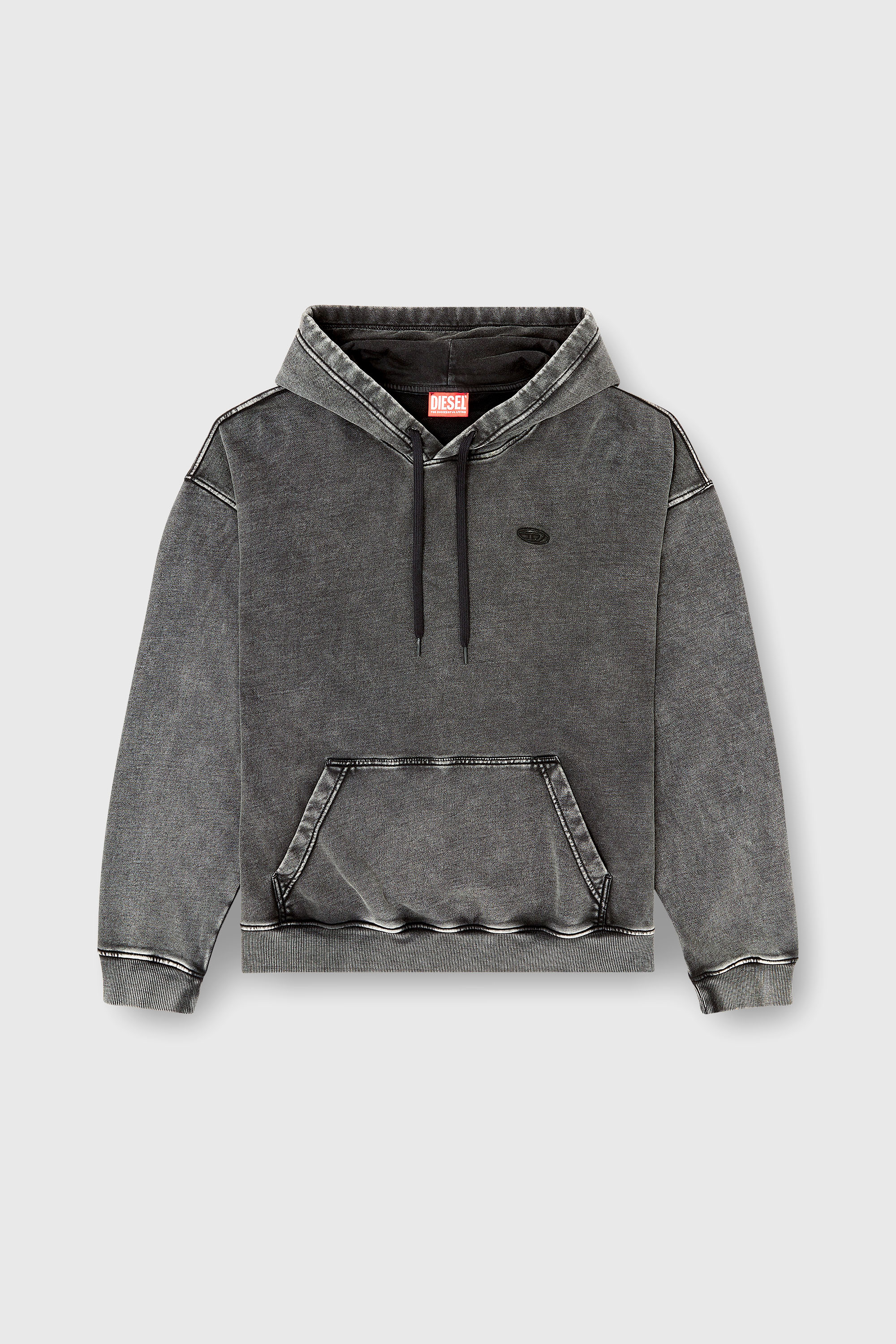 Diesel - S-BOXT-HOOD-DEN, Sweat &agrave; dos patchwork coup&eacute; brut Homme in Gris - 2