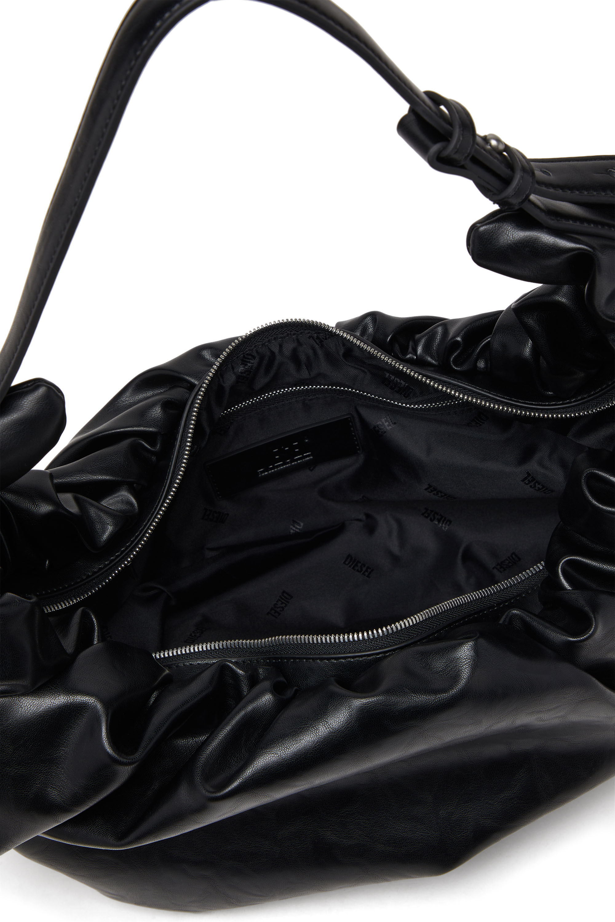 Diesel - GRAB-D HOBO L, Grand sac hobo froissé en PU brillant Femme in Noir - 3