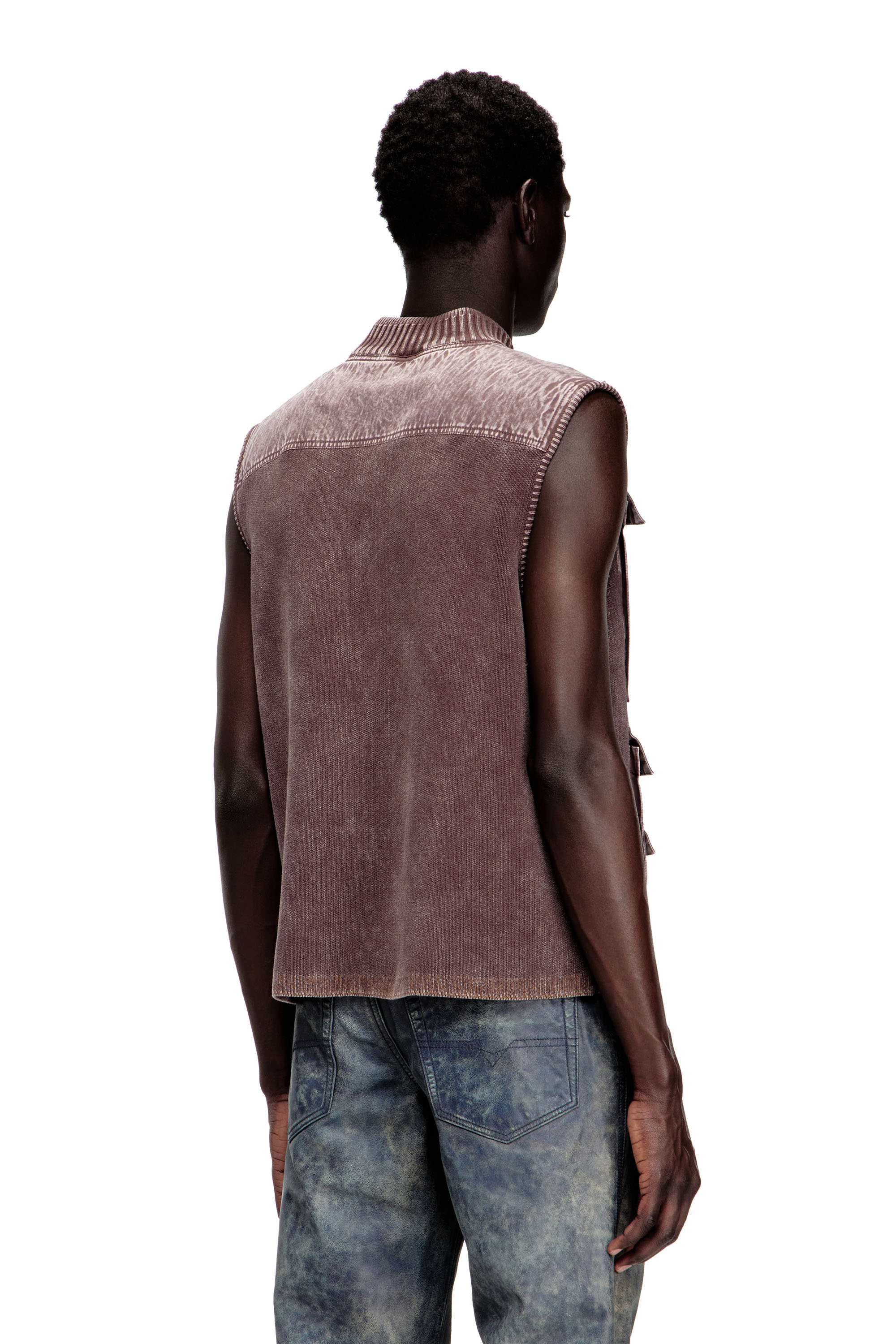 Diesel - K-GIULIUS, Gilet zipp&eacute; en maille avec poches cargo Homme in Marron - 4