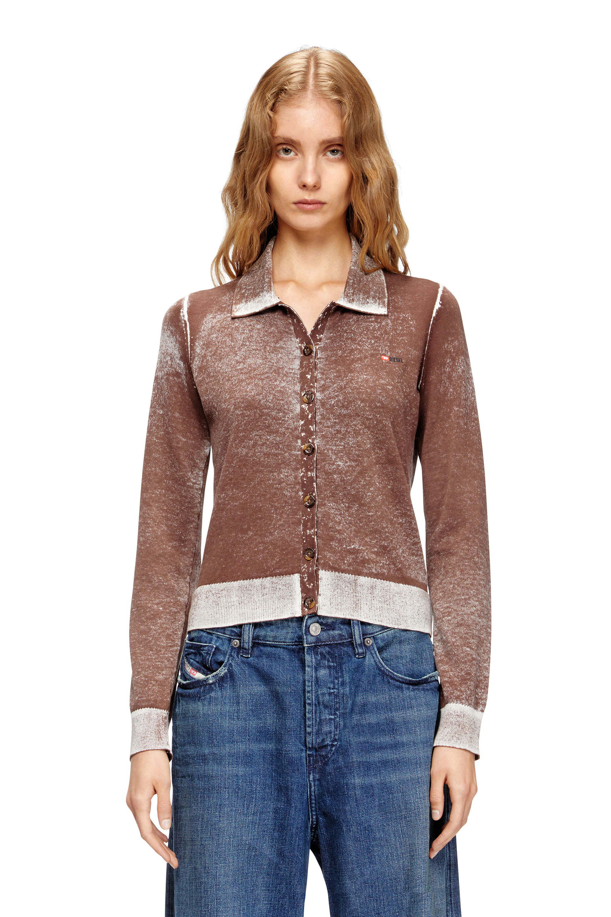 Diesel - M-LOREN, Cardigan avec impression inversée délavée Femme in Marron - 1