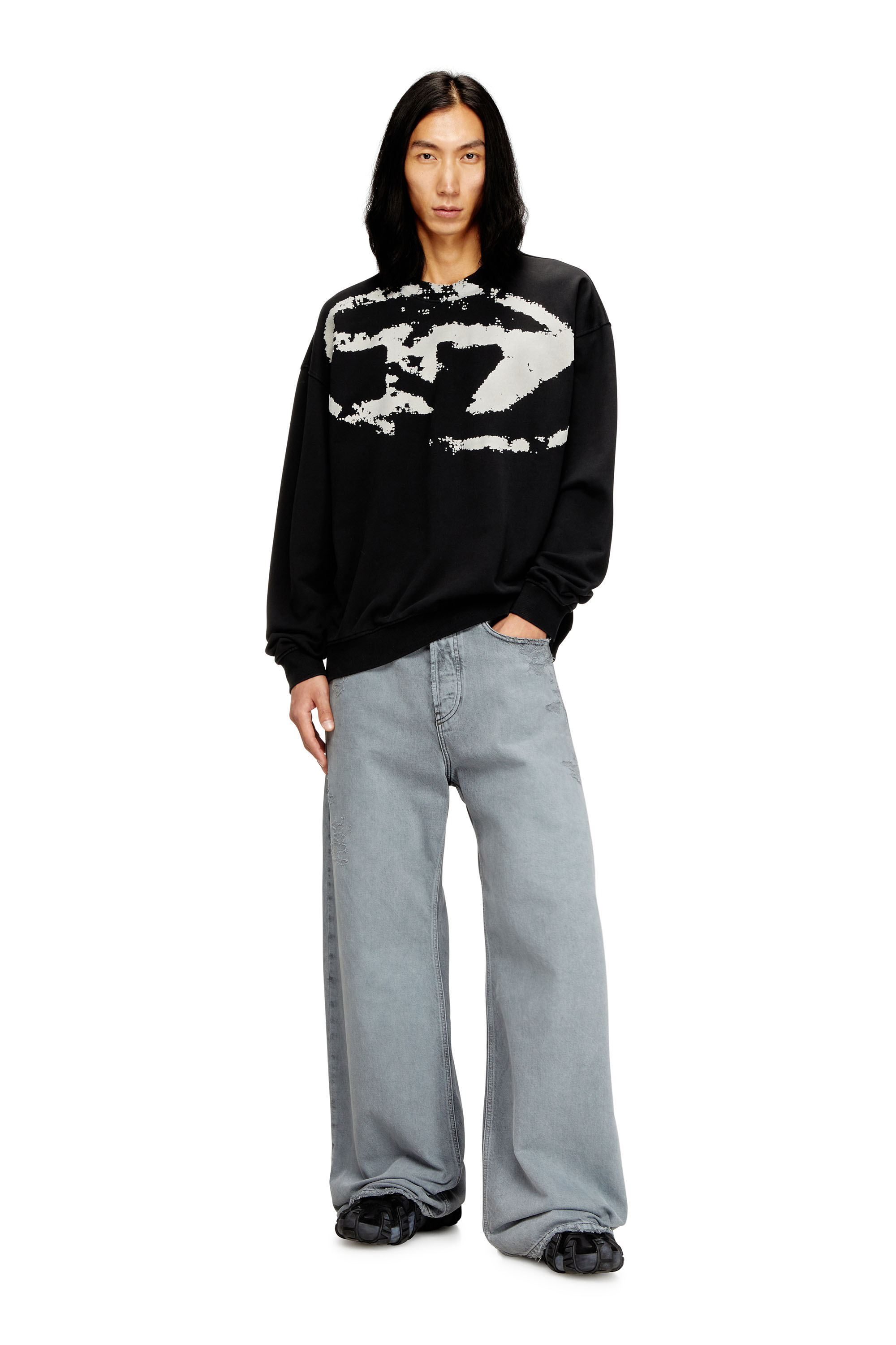 Diesel - S-BOXT-N5, Sweat-shirt avec logo floqué effet vieilli Homme in Noir - 2