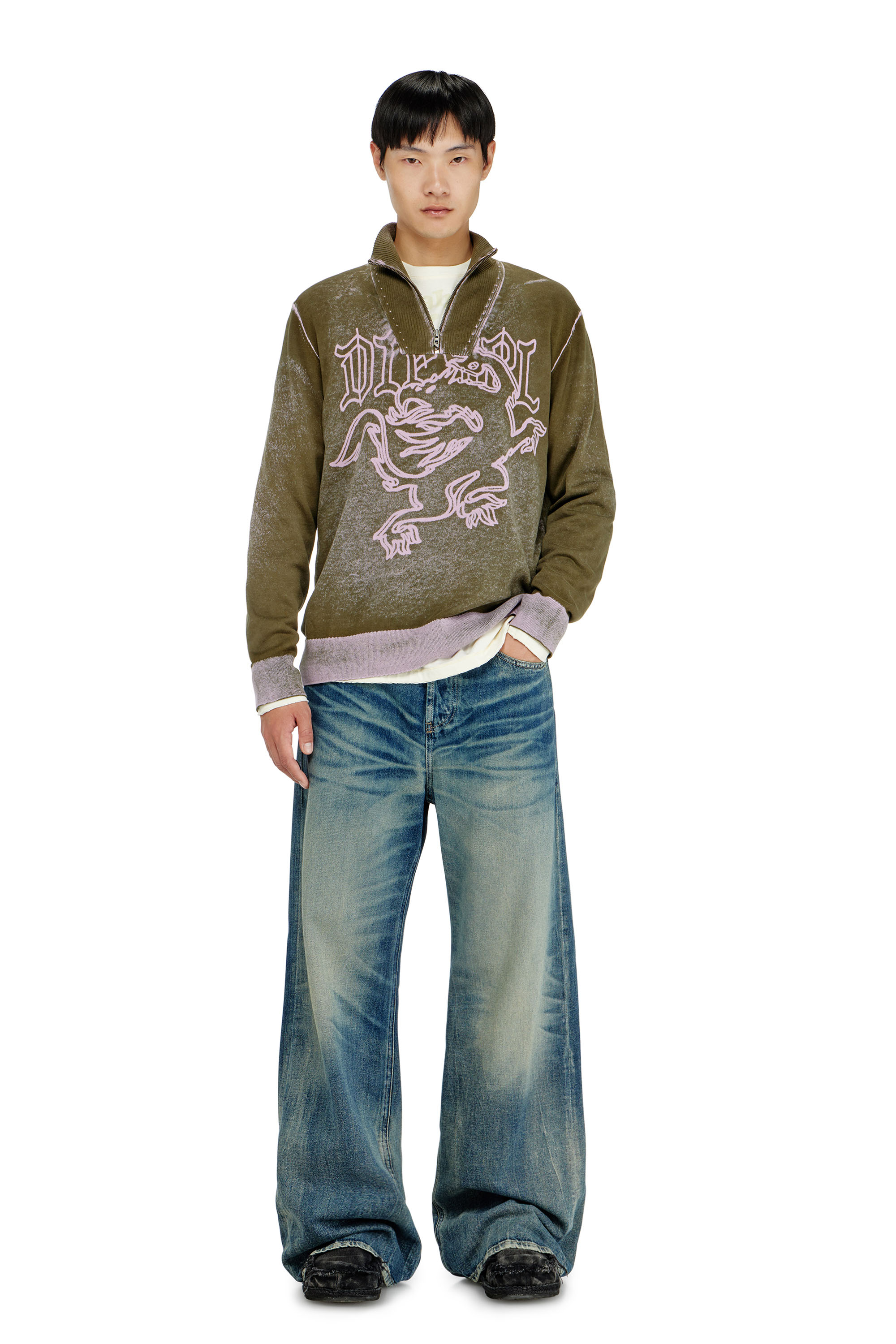 Diesel - K-LAUTARE, Pull-over zipp&eacute; trait&eacute; avec motif griffin Homme in ToBeDefined - 2