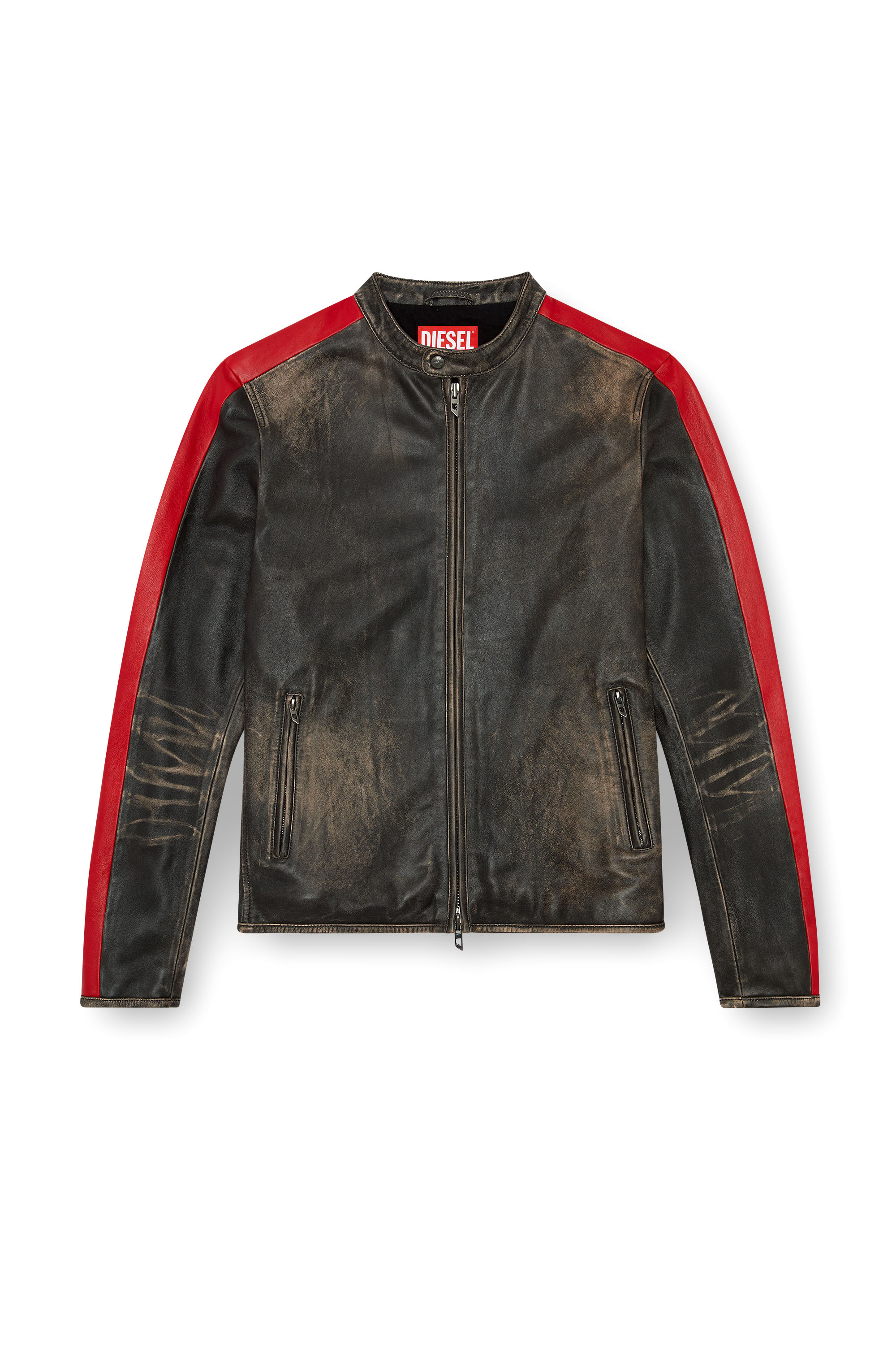 Diesel - L-RENN, Veste en cuir à rayures contrastées Homme in Polychrome - 3