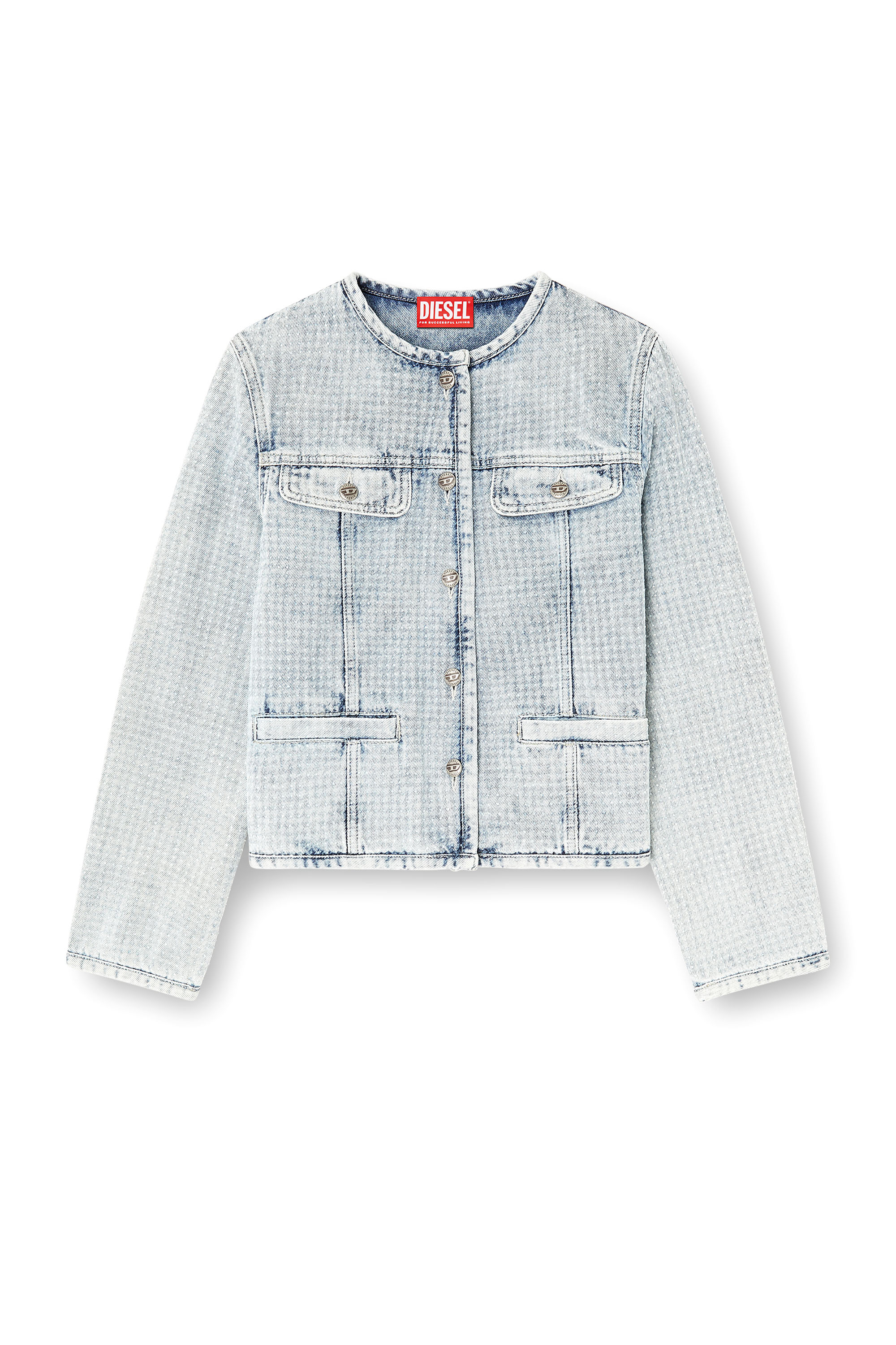 Diesel - DE-GRAFY-S, Veste en denim graphique avec cristaux Femme in Bleu - 3