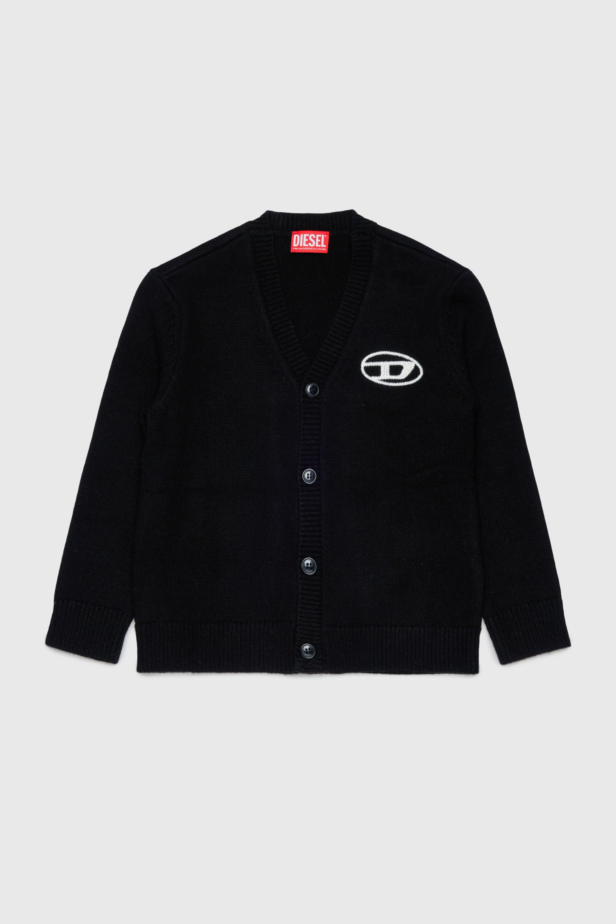 Diesel - KLABO CARDIGAN OVER, Cardigan enrichi en cachemire avec logo Oval D Homme in Noir - 1