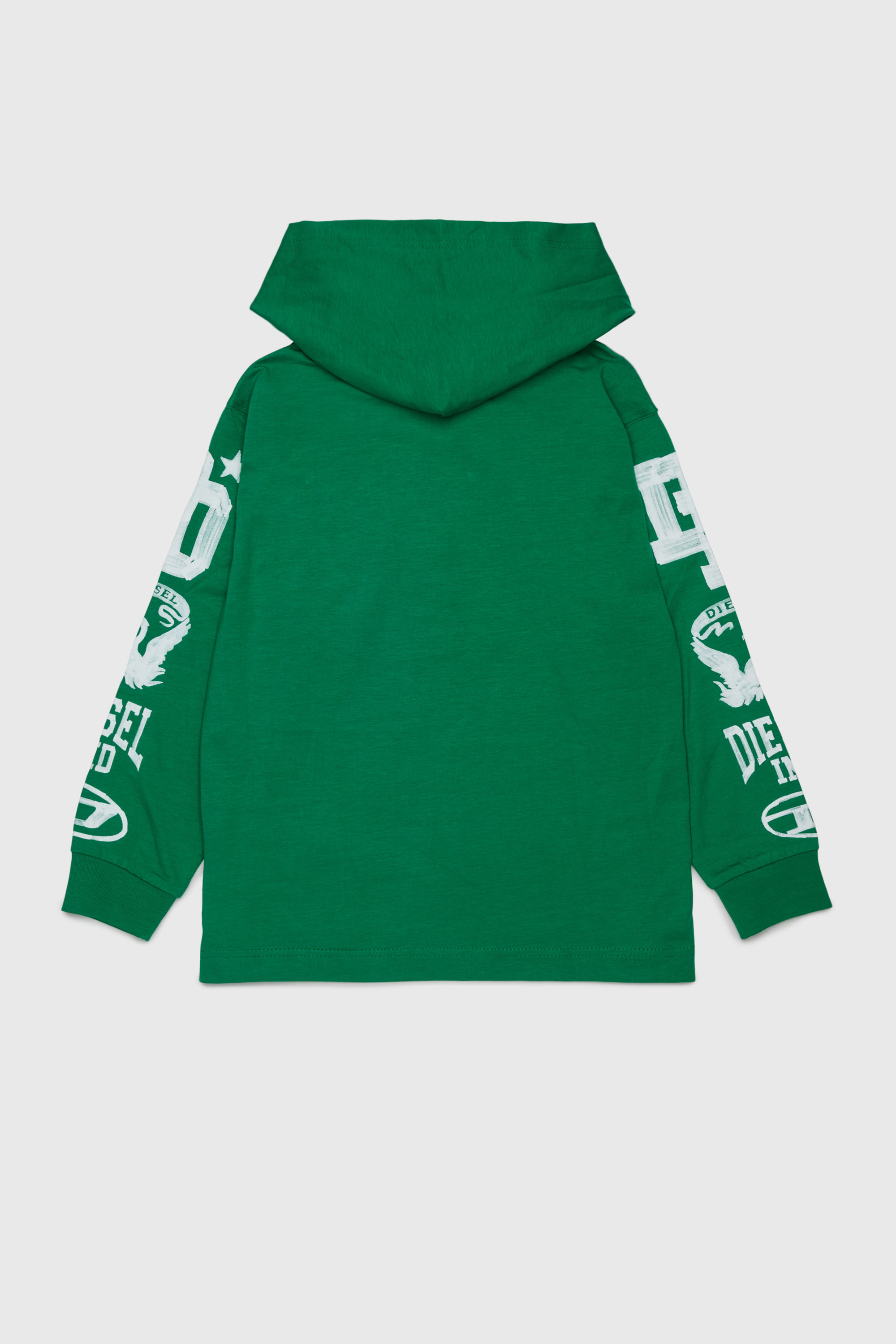 Diesel - TBUNDY OVER, T-shirt &agrave; capuche manches longues avec graphismes varsity Homme in Vert - 2