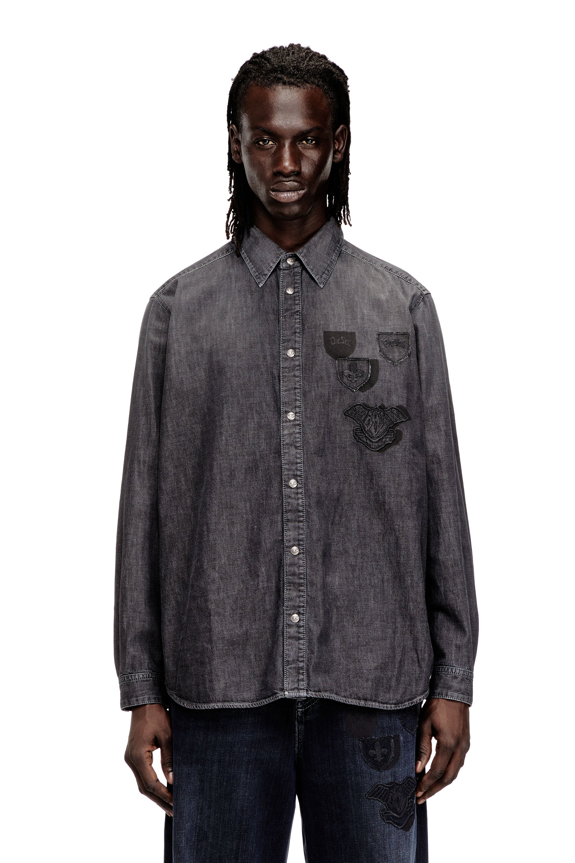Diesel - D-SIMPLY-S15, Chemise en denim avec broderie au dos Homme in Gris - 1