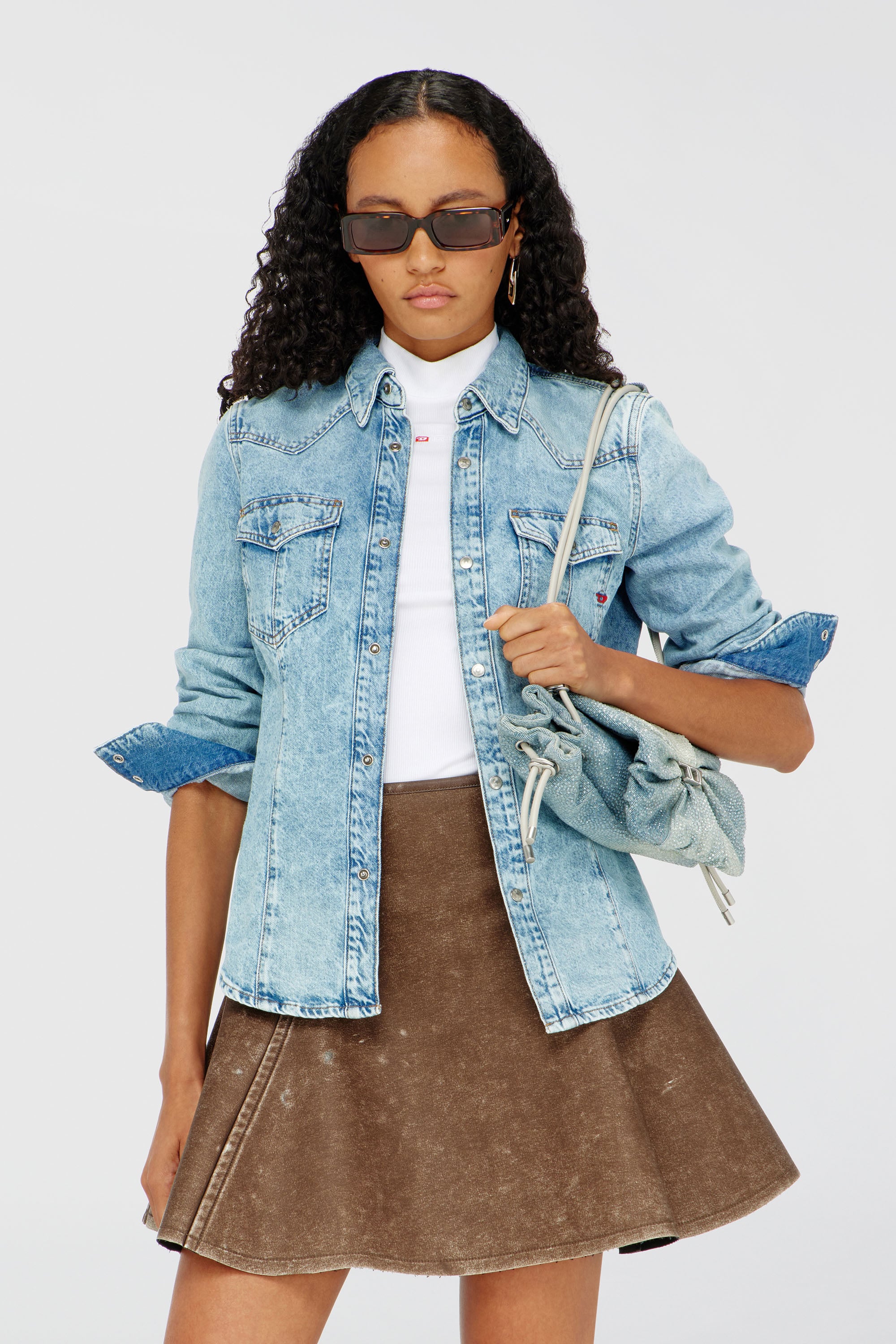 Diesel - DE-WAVES, Chemise western en denim Femme in Bleu - 1