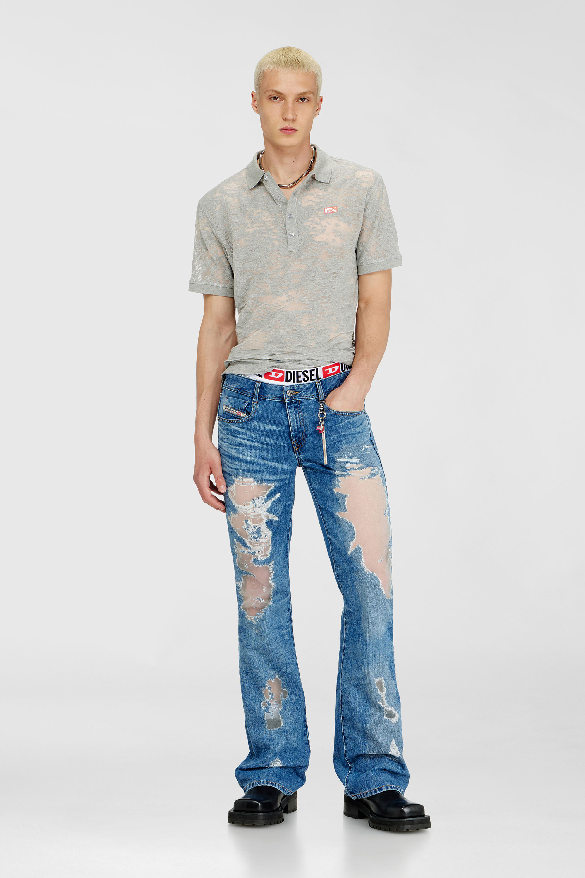 Diesel - PR-T-REJUST, Polo en jersey all-over devor&eacute; Homme in Gris - 1